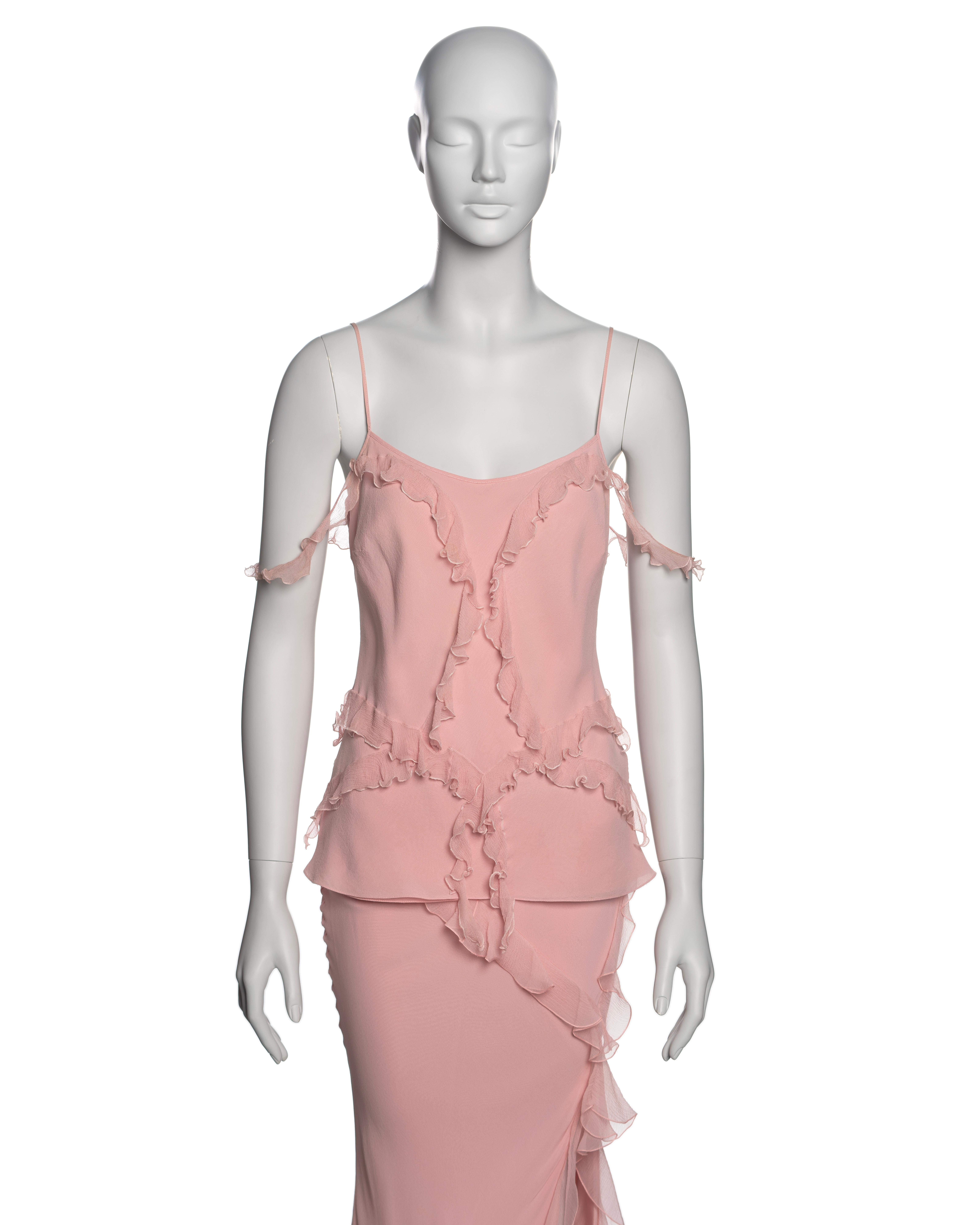 Christian Dior by John Galliano Pink Silk and Chiffon Top and Skirt Set, FW 2004 In Good Condition In London, GB