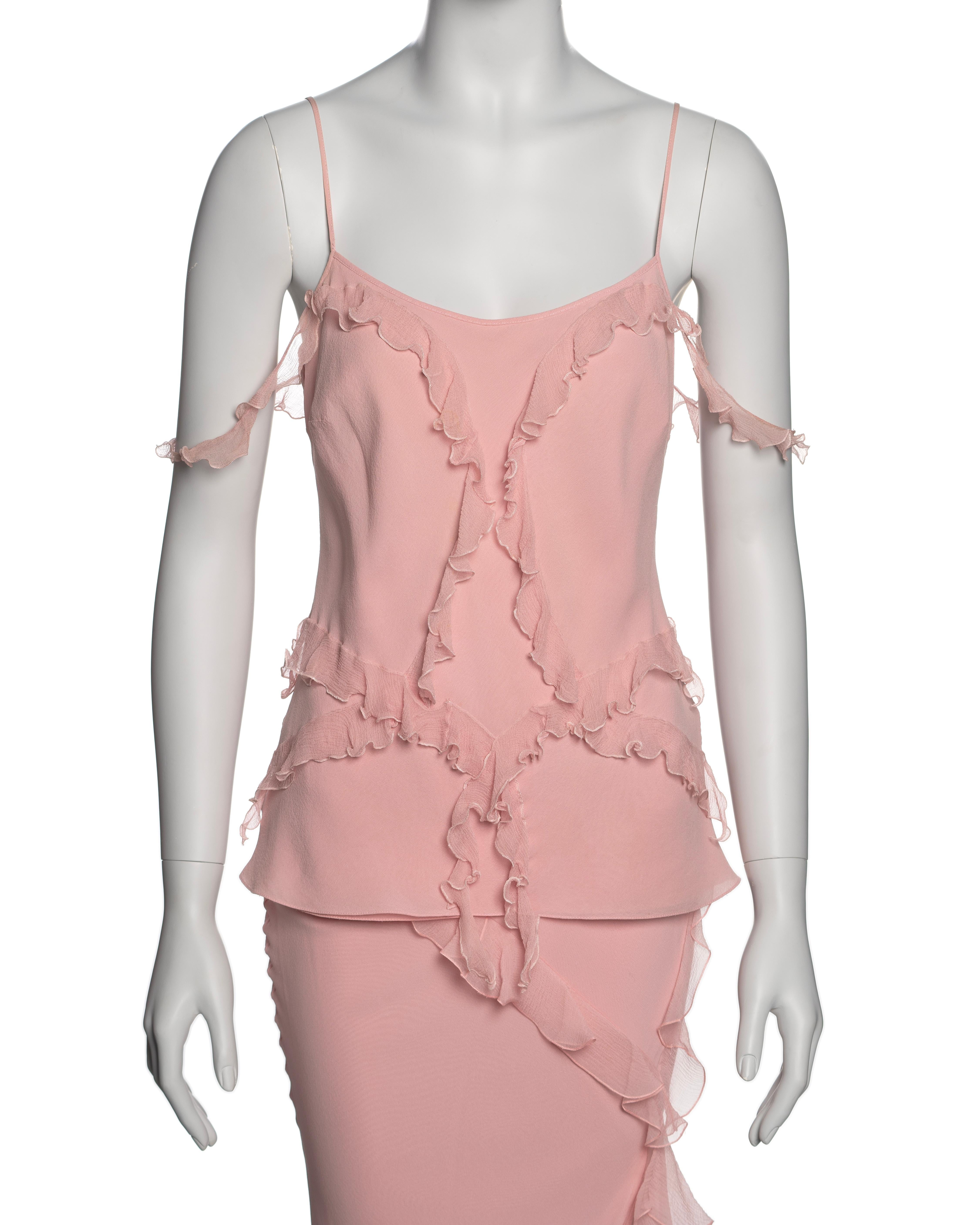 Women's Christian Dior by John Galliano Pink Silk and Chiffon Top and Skirt Set, FW 2004