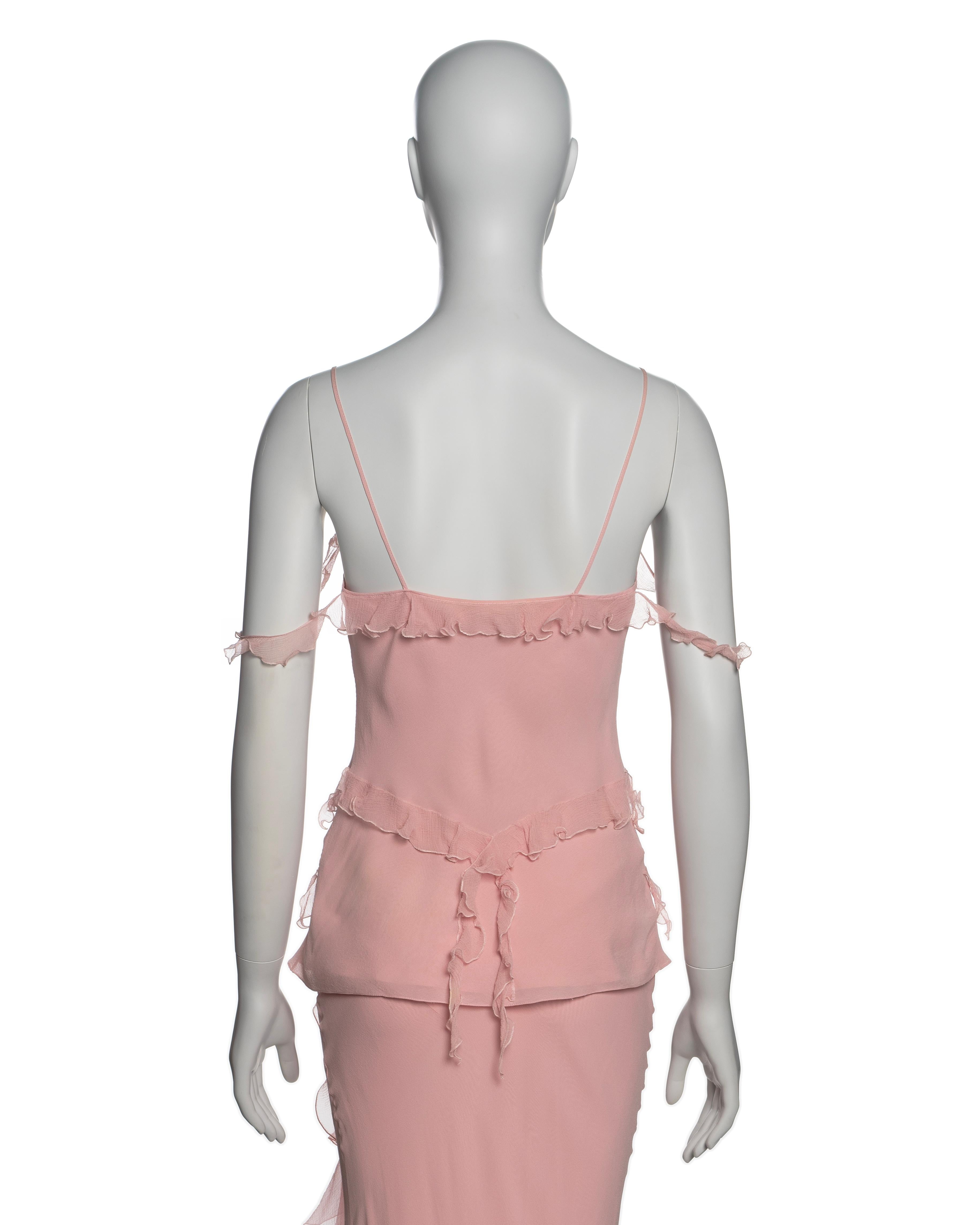 Christian Dior by John Galliano Pink Silk and Chiffon Top and Skirt Set, FW 2004 1