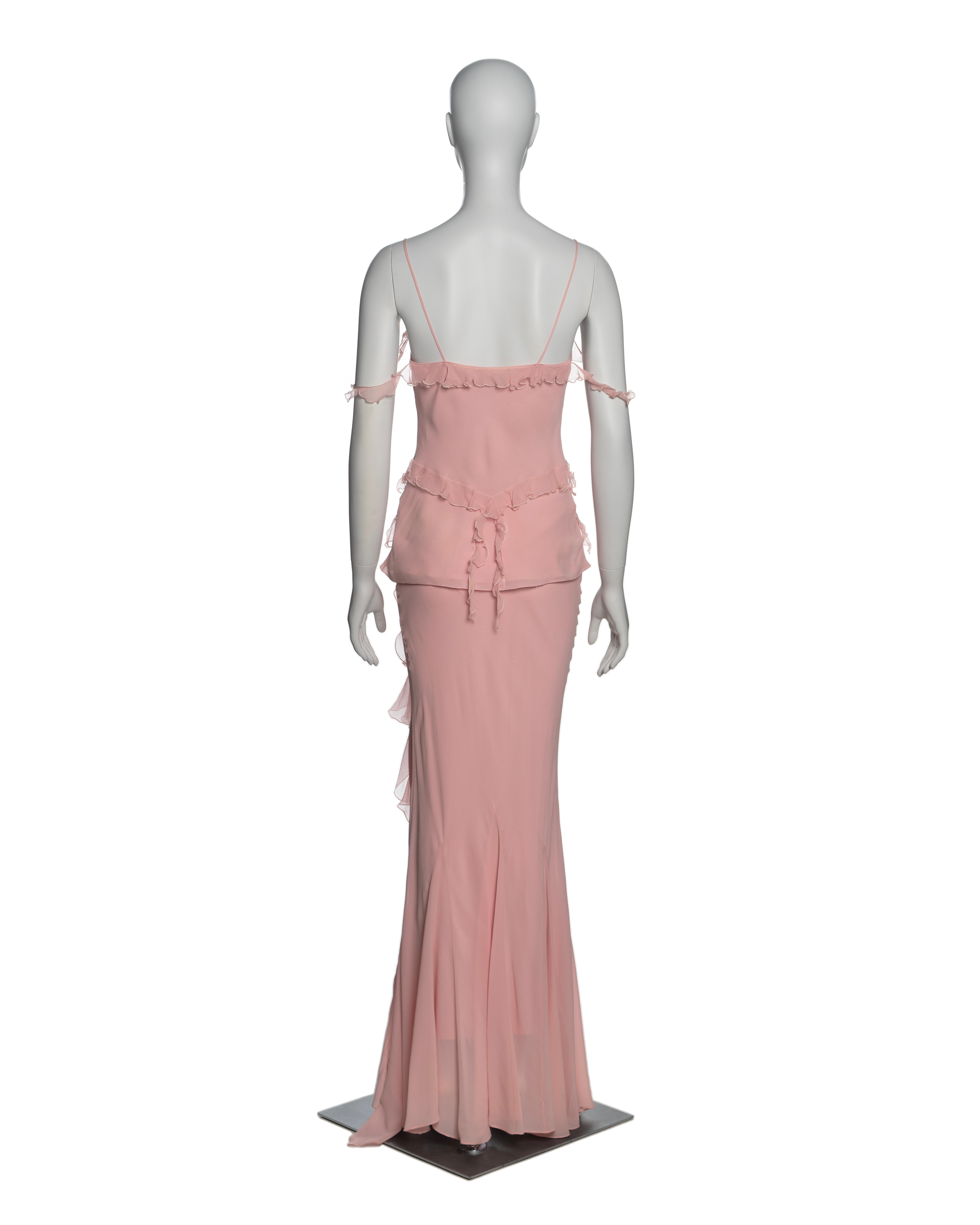 Christian Dior by John Galliano Pink Silk and Chiffon Top and Skirt Set, FW 2004 2