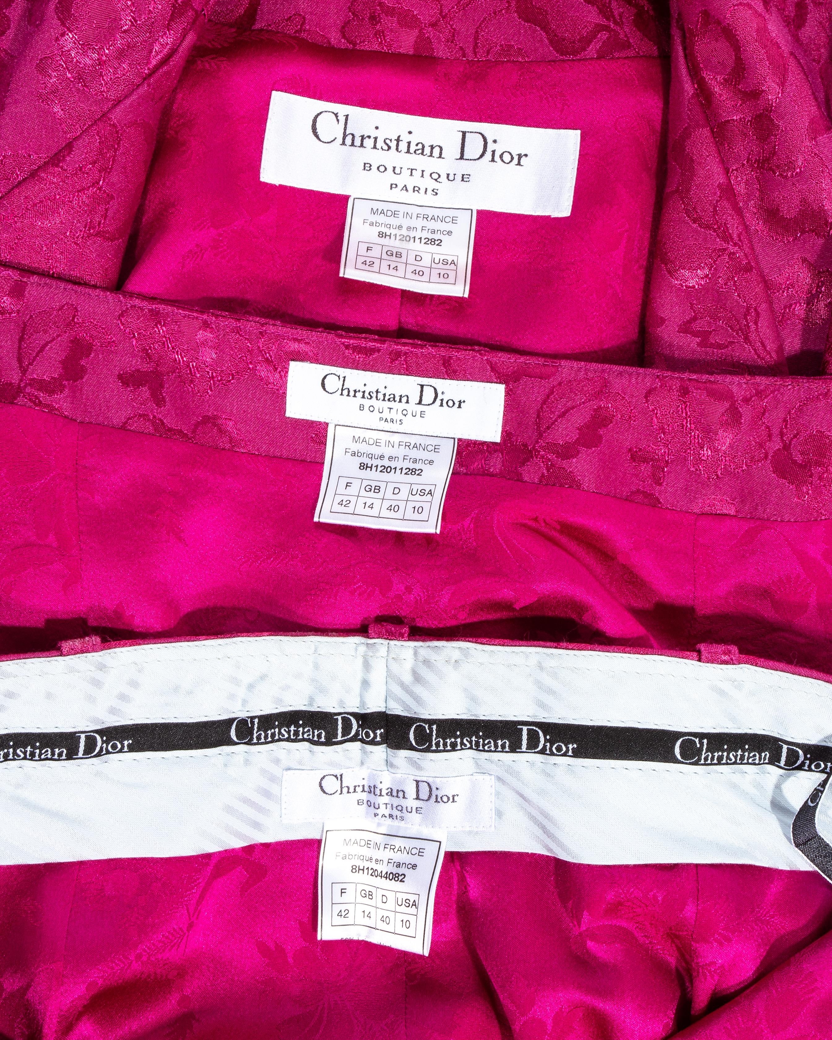 Costume 3 pièces en brocart de soie rose et dentelle Christian Dior par John Galliano, saison 1998 en vente 3