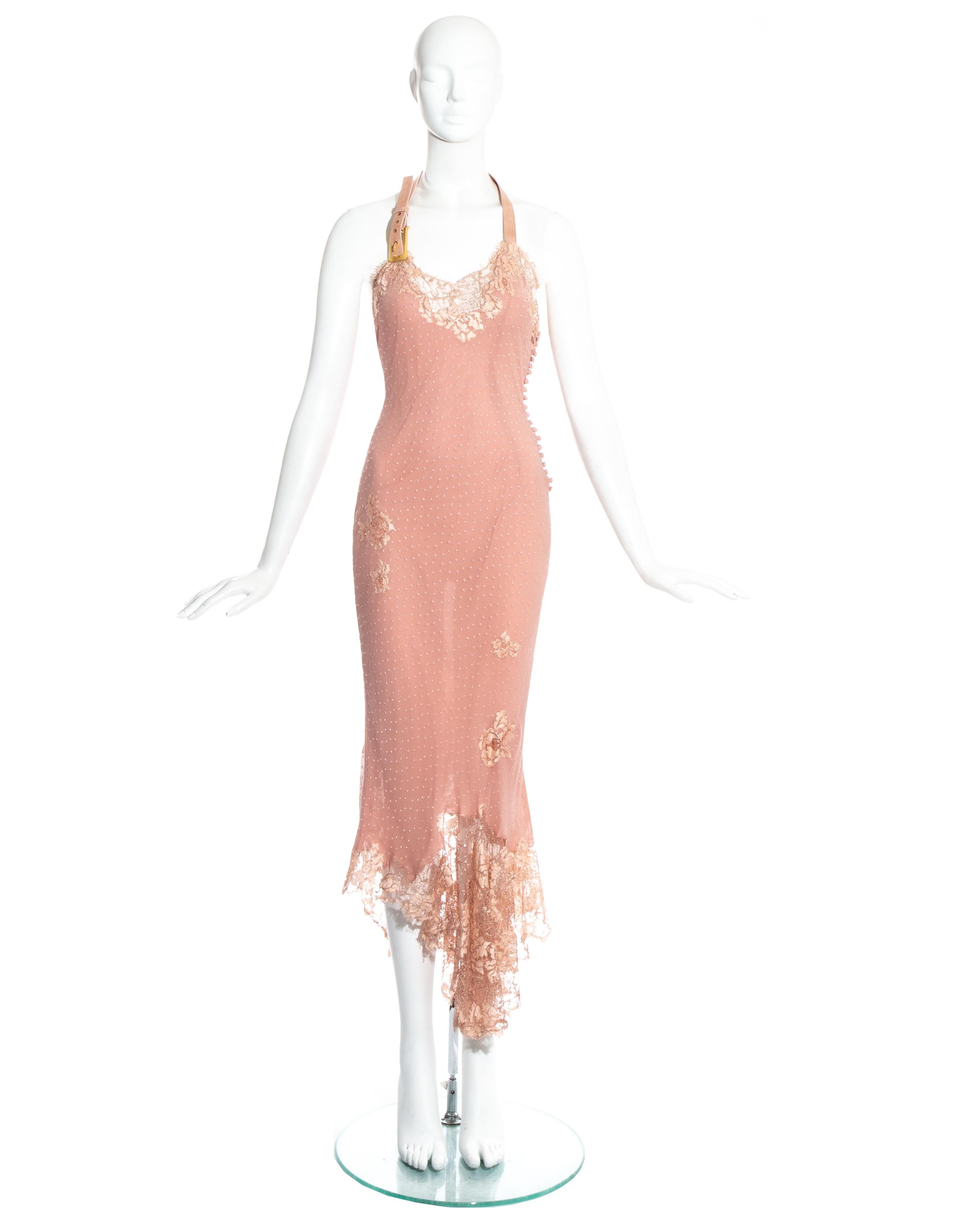 Women's Christian Dior by John Galliano pink silk chiffon lace evening dress, fw 2000
