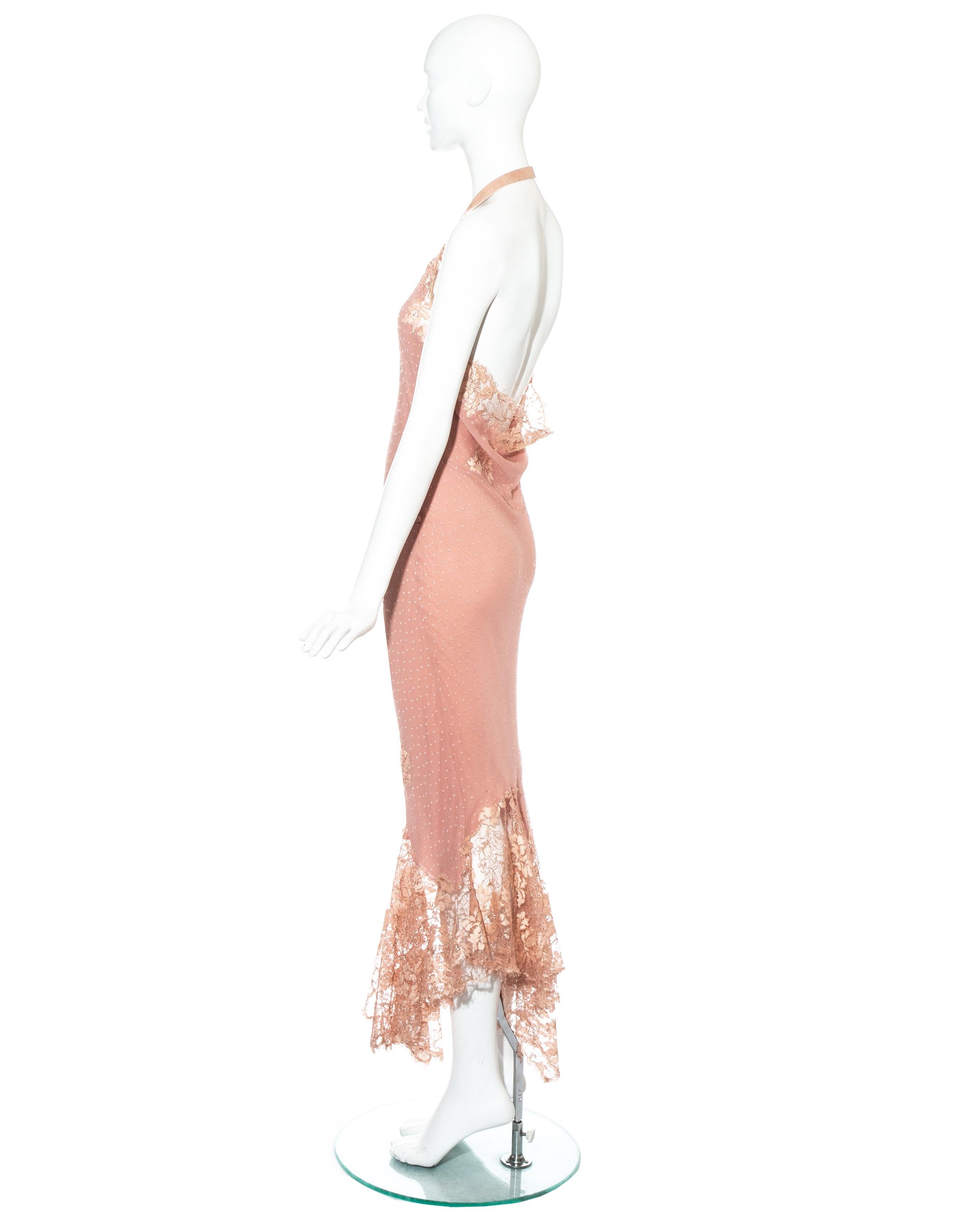 Christian Dior by John Galliano pink silk chiffon lace evening dress, fw 2000 2