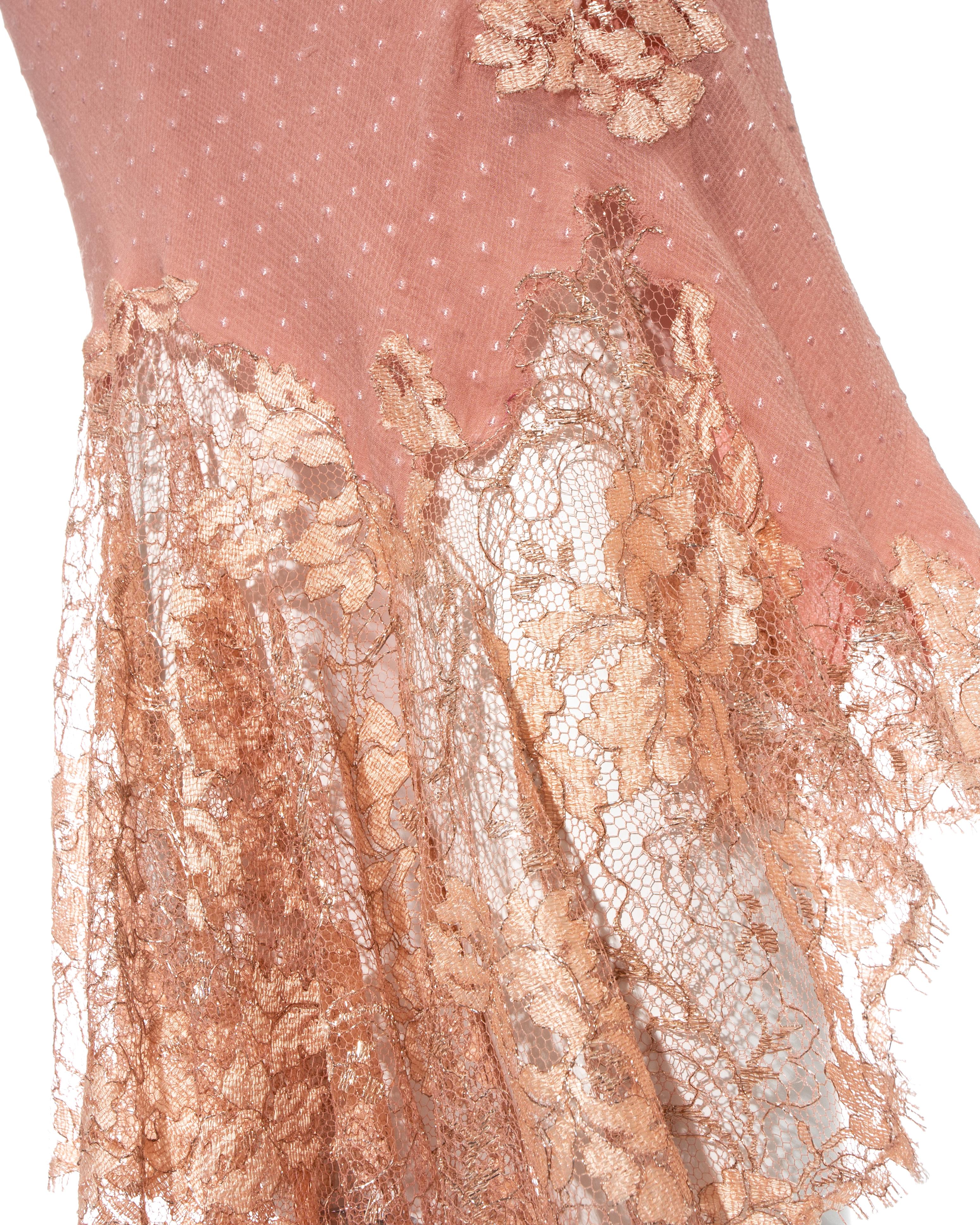 Christian Dior by John Galliano pink silk chiffon lace evening dress, fw 2000 3