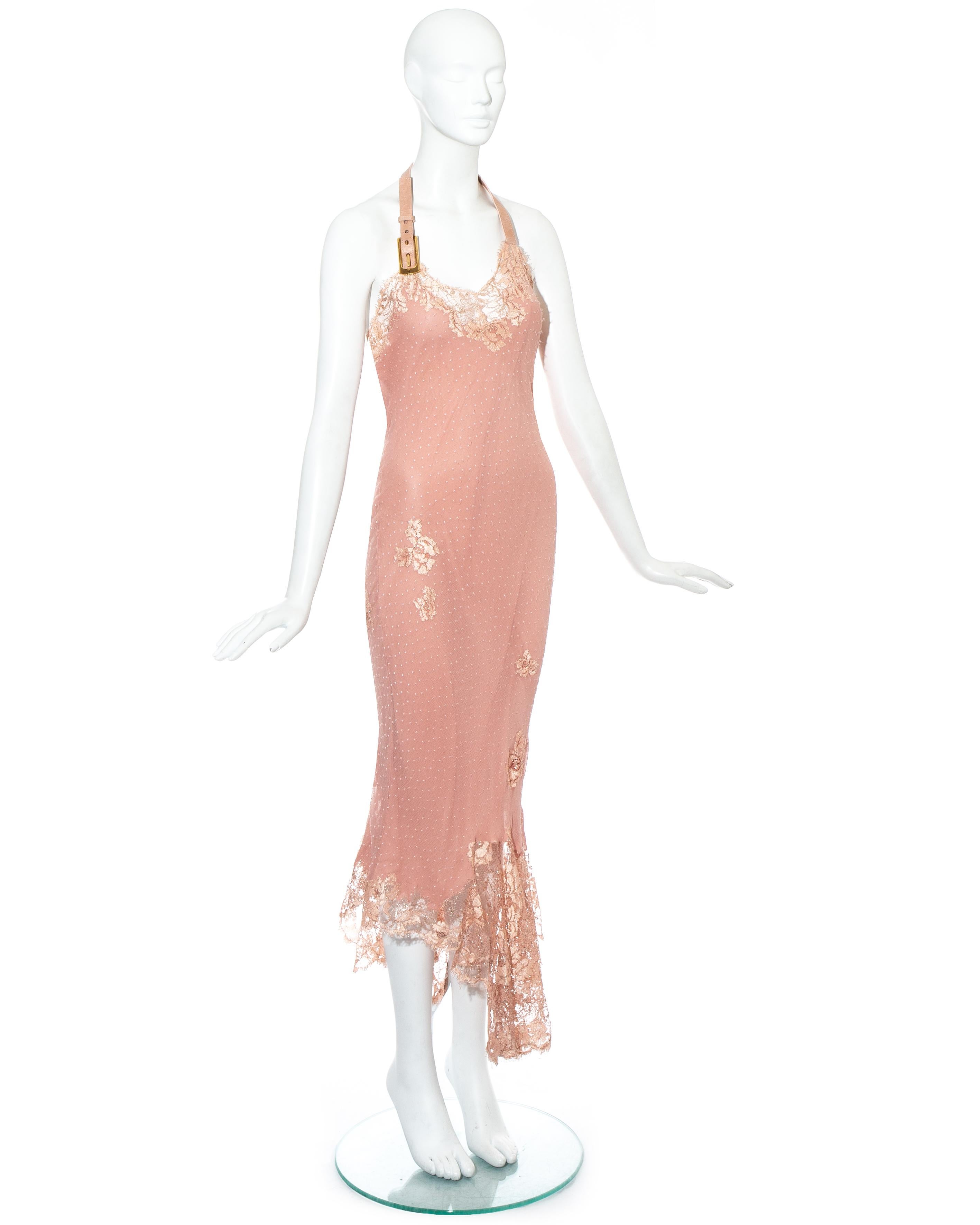 Christian Dior by John Galliano pink silk chiffon lace evening dress, fw 2000 4