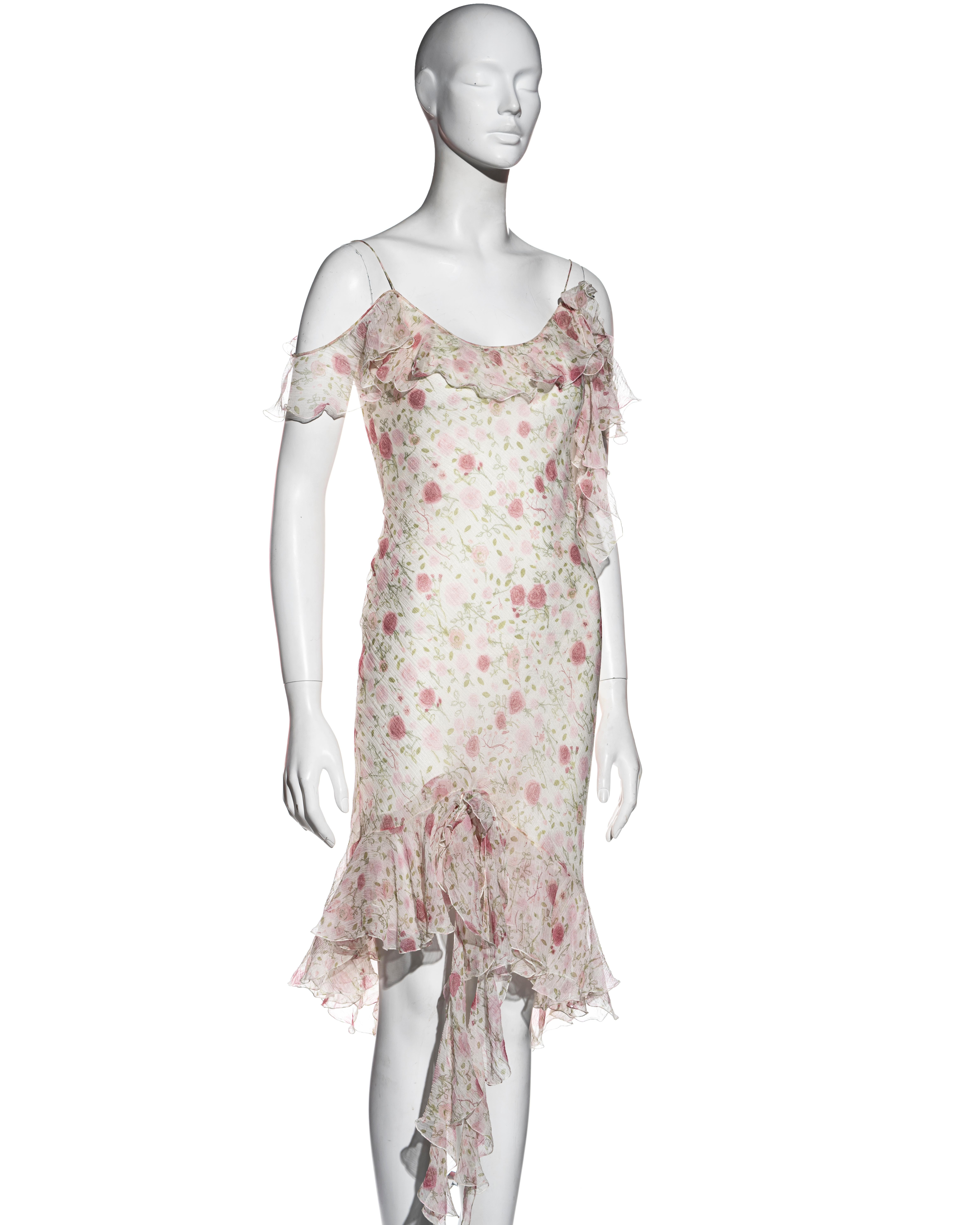 Christian Dior by John Galliano pink silk chiffon rose print dress, ss 1999 In Excellent Condition In London, GB