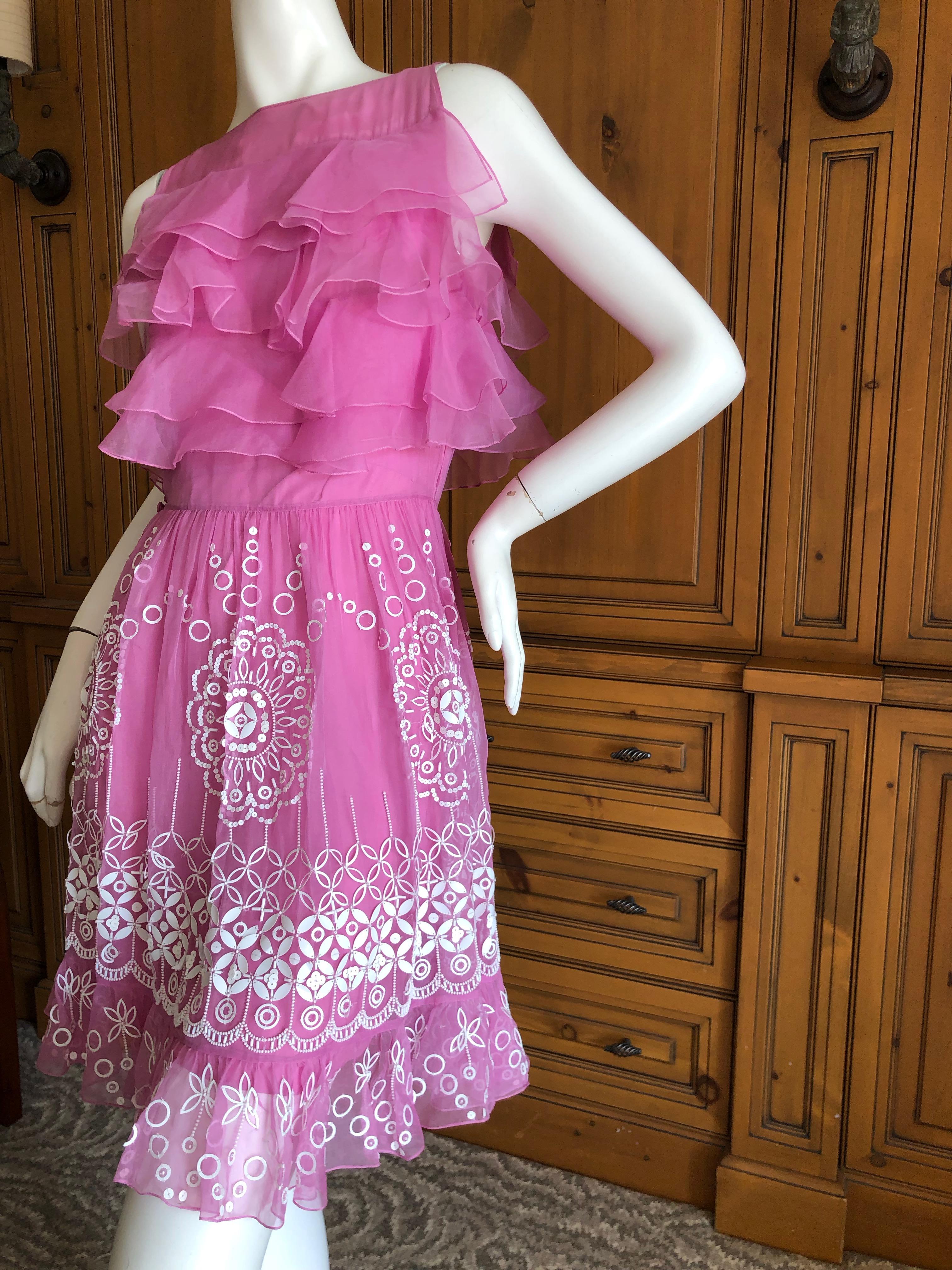 Christian Dior by John Galliano Pink Silk Dress with White Embellishments For Sale 5