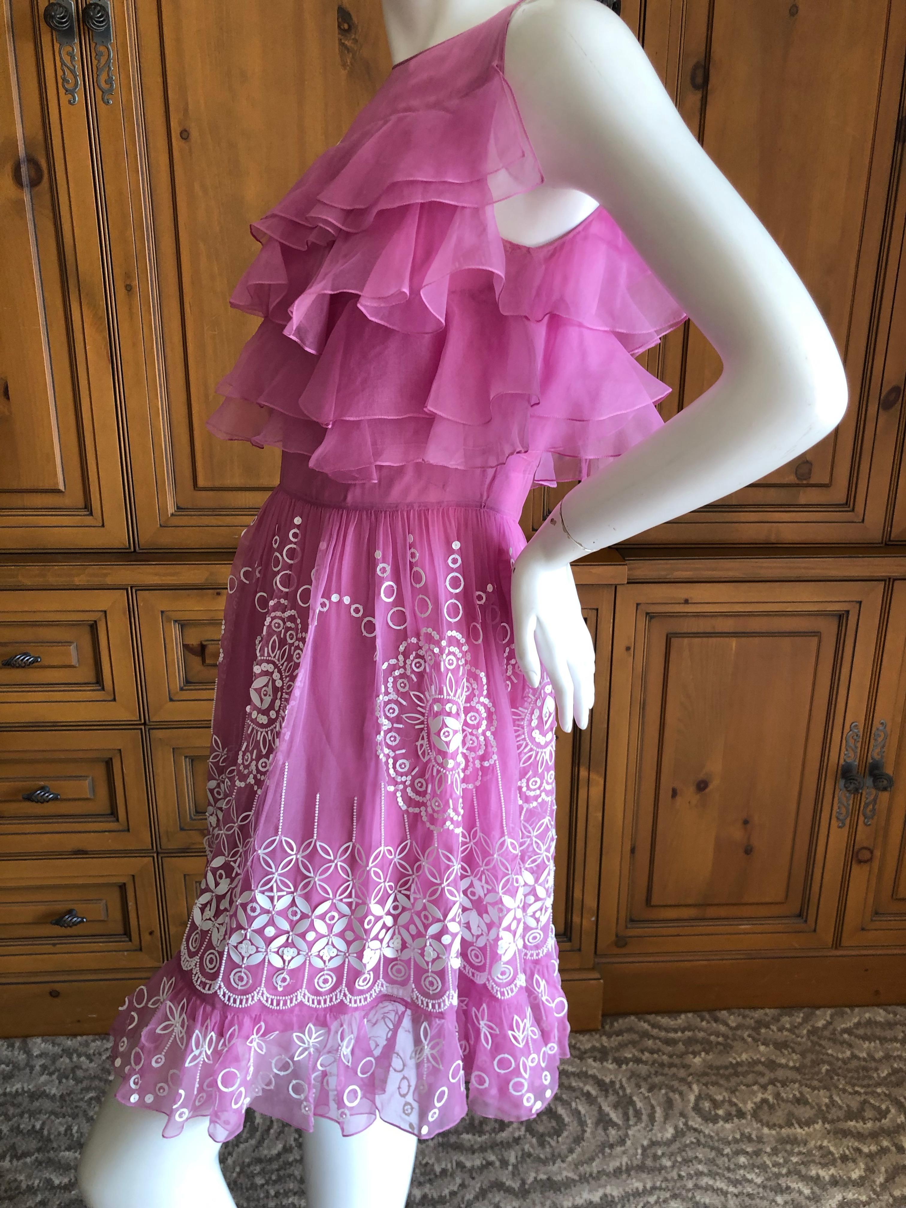 Christian Dior by John Galliano Pink Silk Dress with White Embellishments For Sale 6