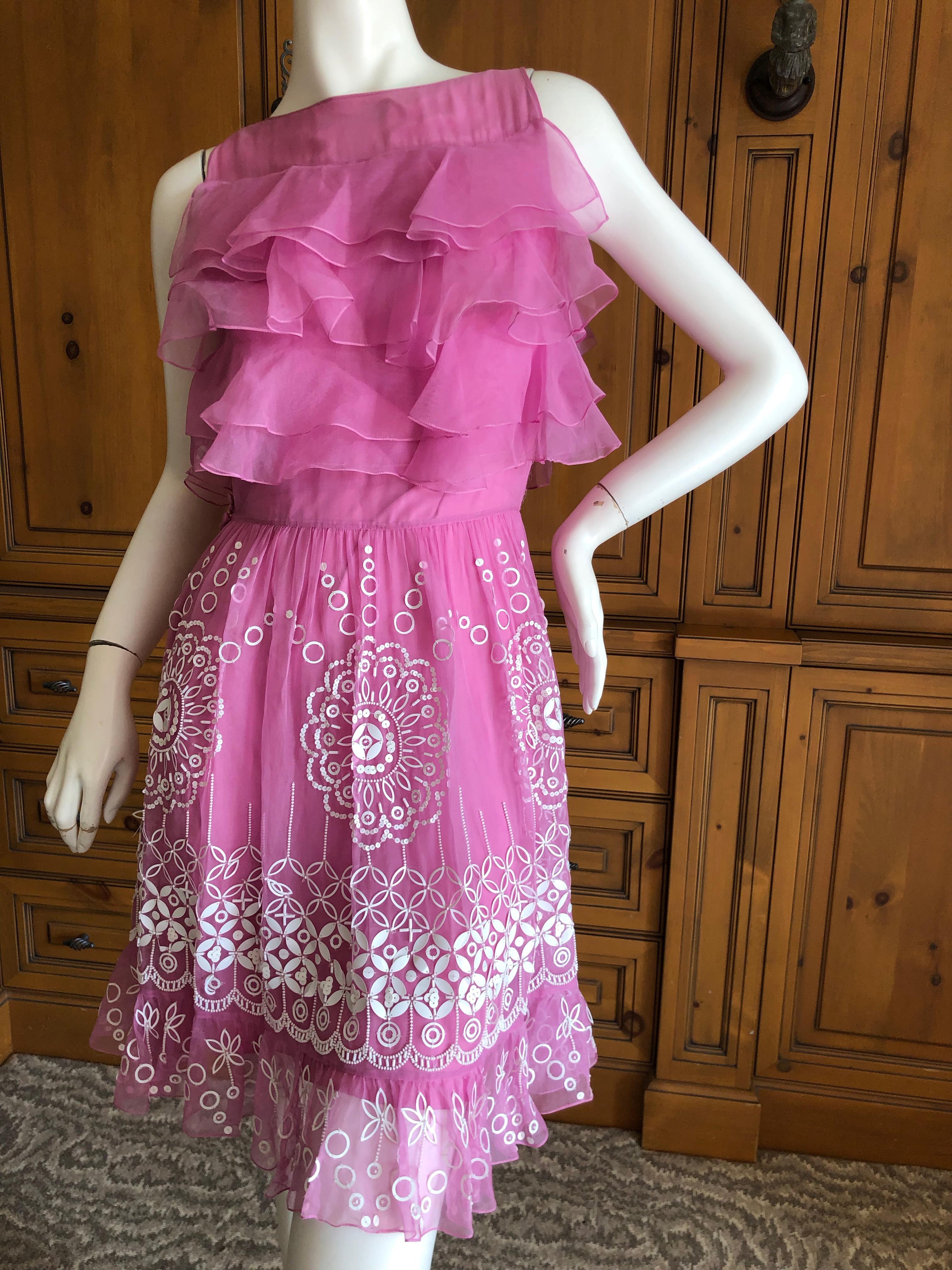 Christian Dior by John Galliano Pink Silk Dress with White Embellishments For Sale 6