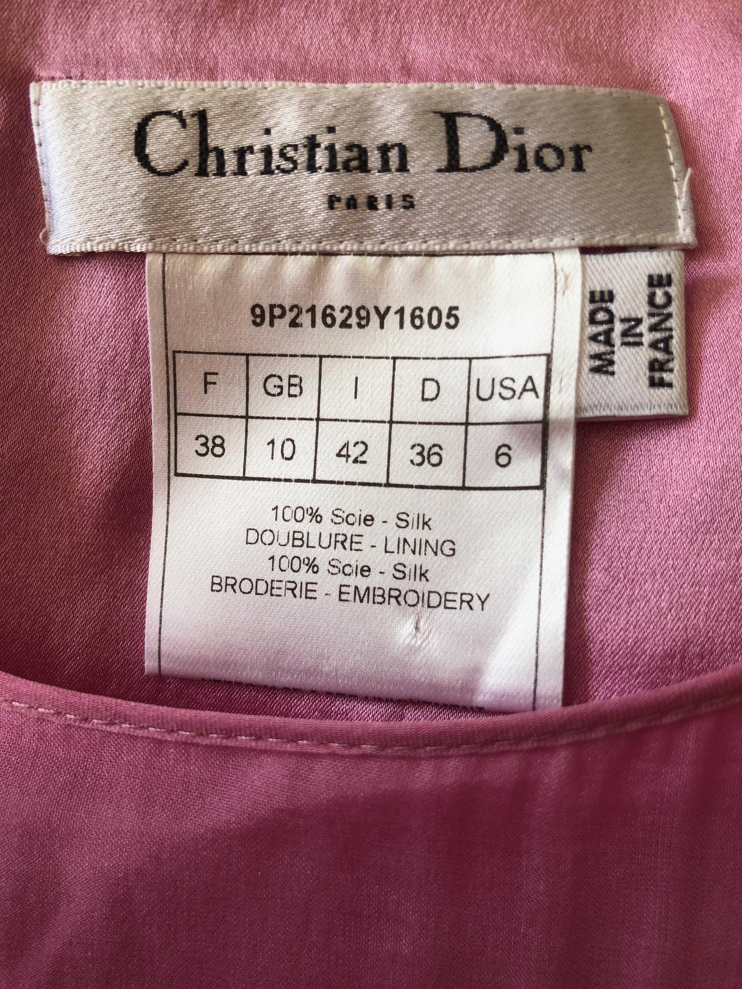 Christian Dior by John Galliano Pink Silk Dress with White Embellishments For Sale 8