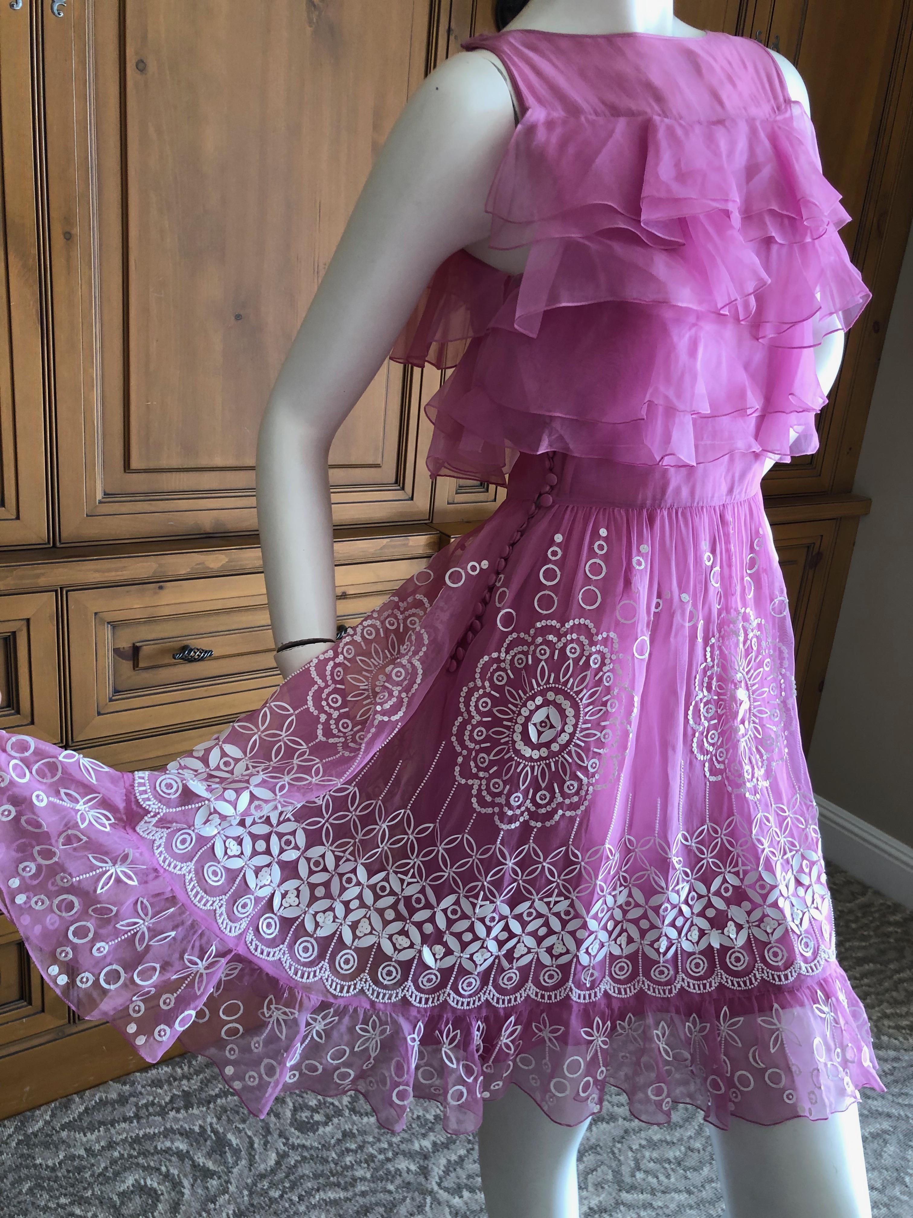 Purple Christian Dior by John Galliano Pink Silk Dress with White Embellishments For Sale