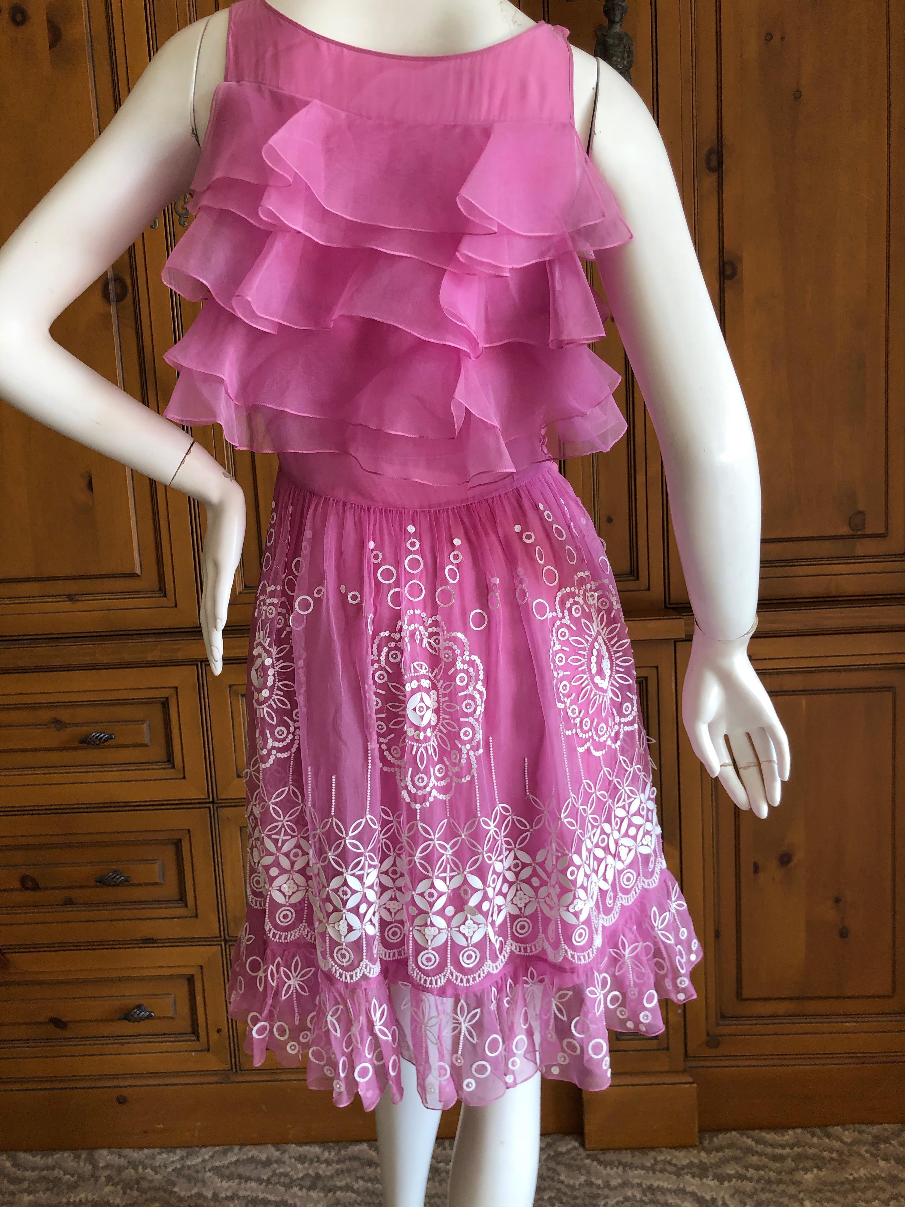 Christian Dior by John Galliano Pink Silk Dress with White Embellishments For Sale 2