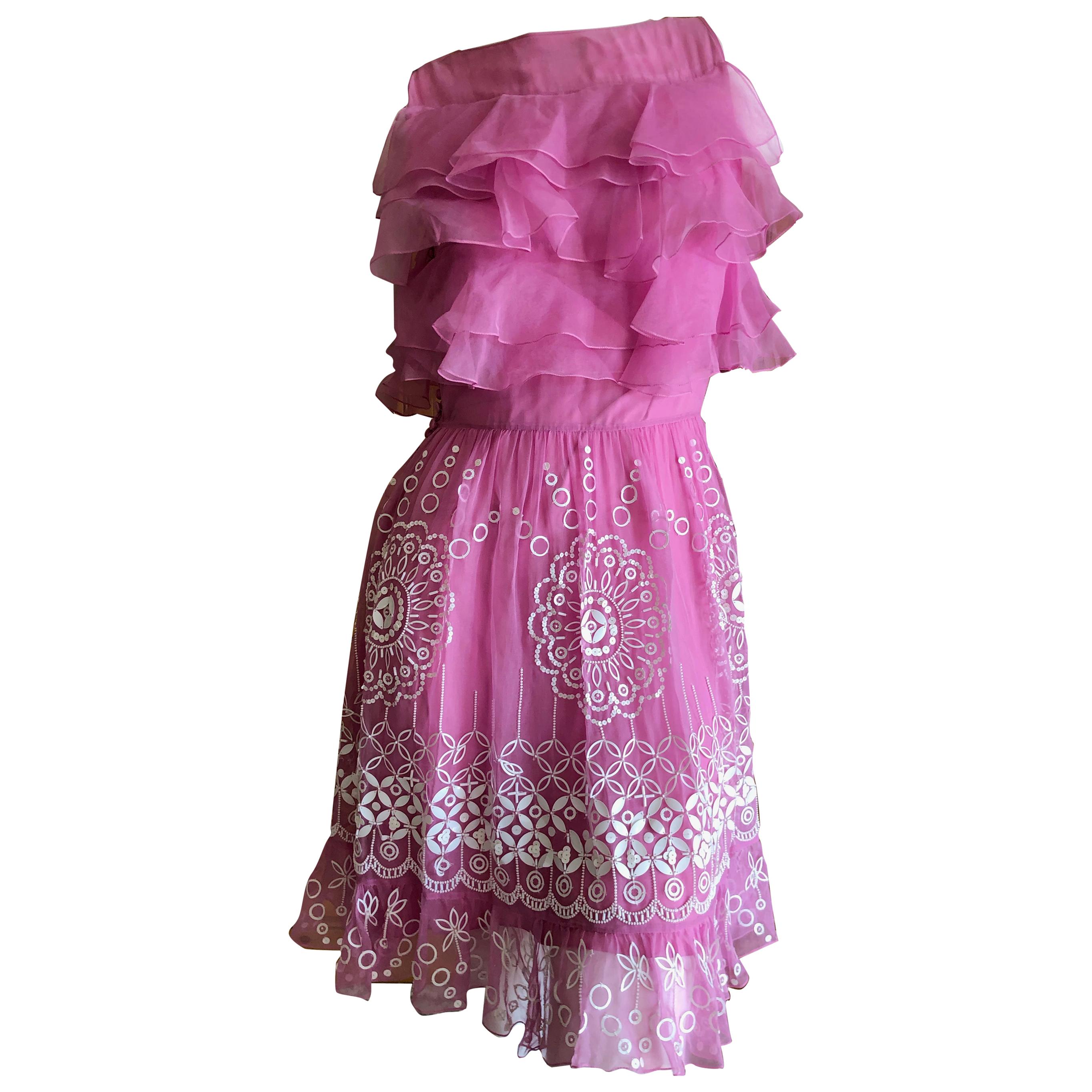 Christian Dior by John Galliano Pink Silk Dress with White Embellishments For Sale