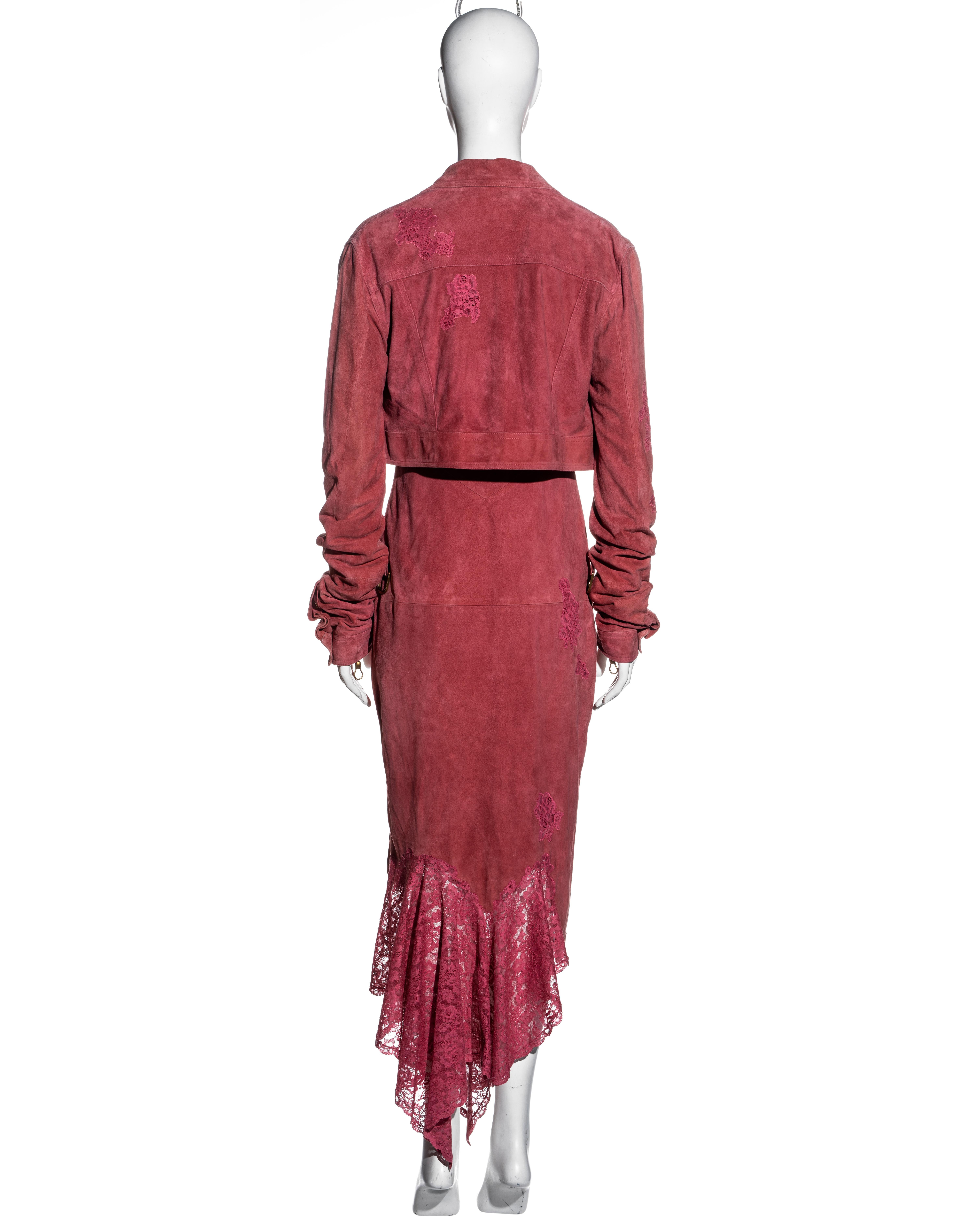 Christian Dior by John Galliano pink suede and lace dress and jacket, fw 2000 For Sale 6