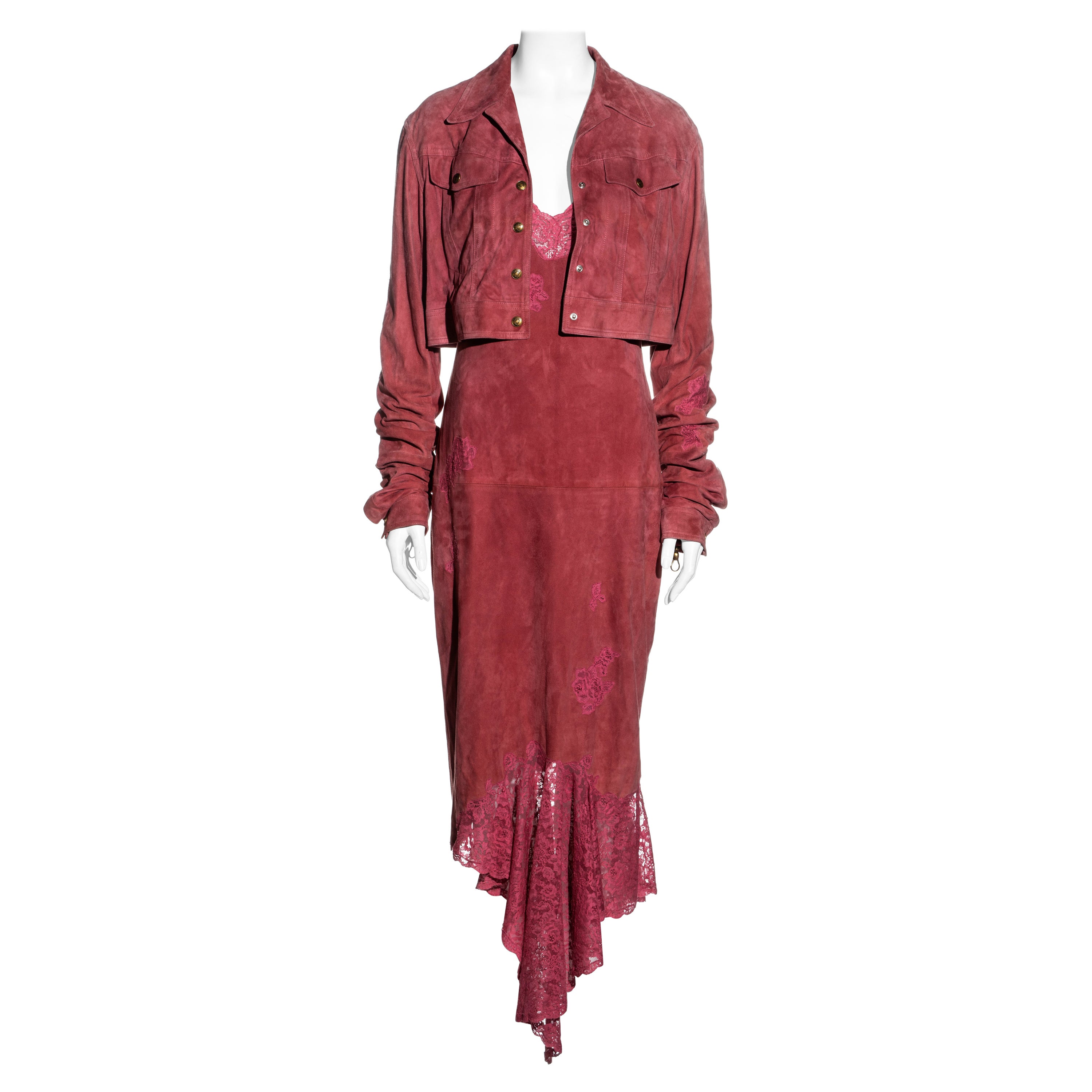 Christian Dior by John Galliano - Robe et veste en daim et dentelle roses, automne-hiver 2000