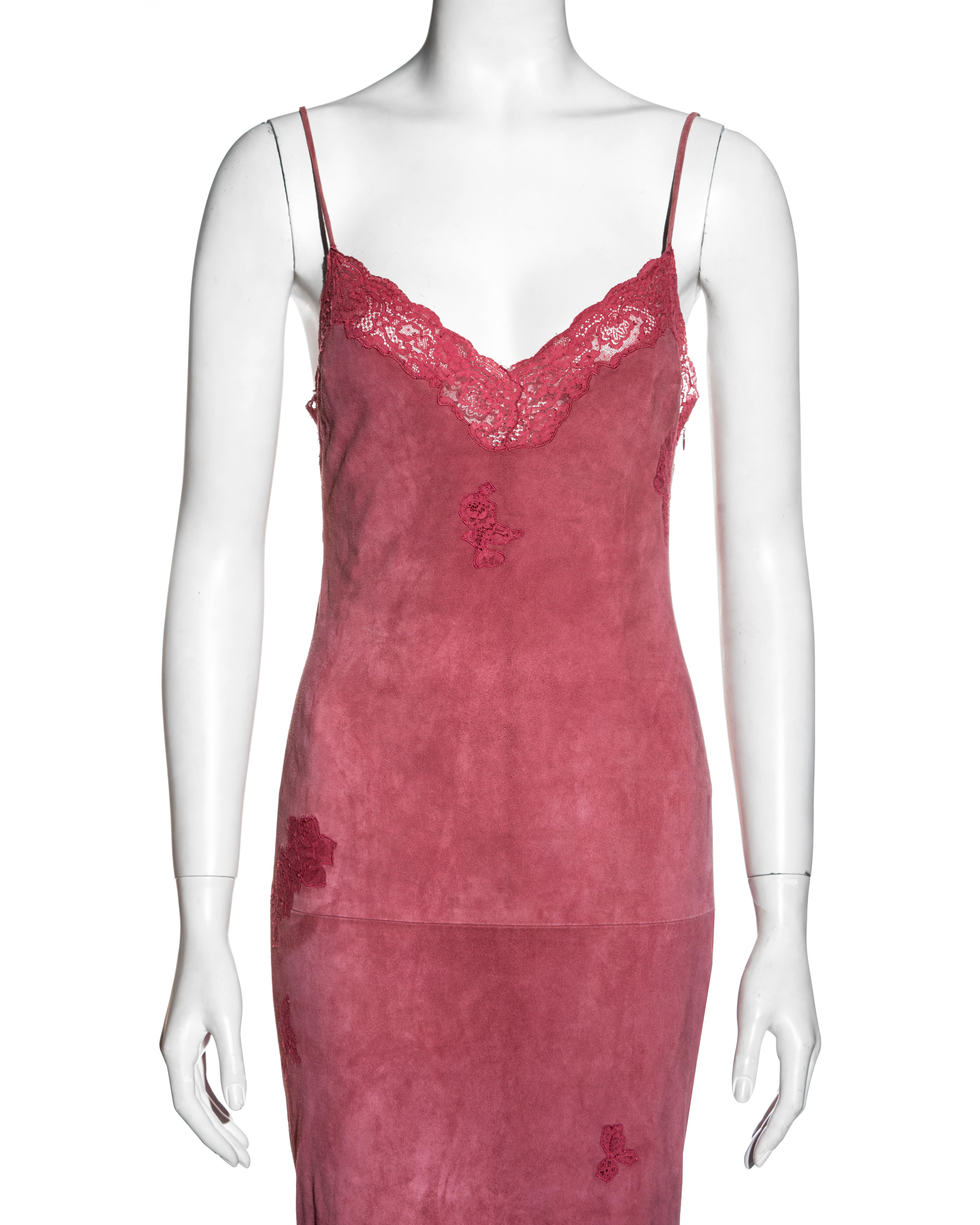 Christian Dior by John Galliano pink suede and lace slip dress, fw 2000 In Excellent Condition In London, GB