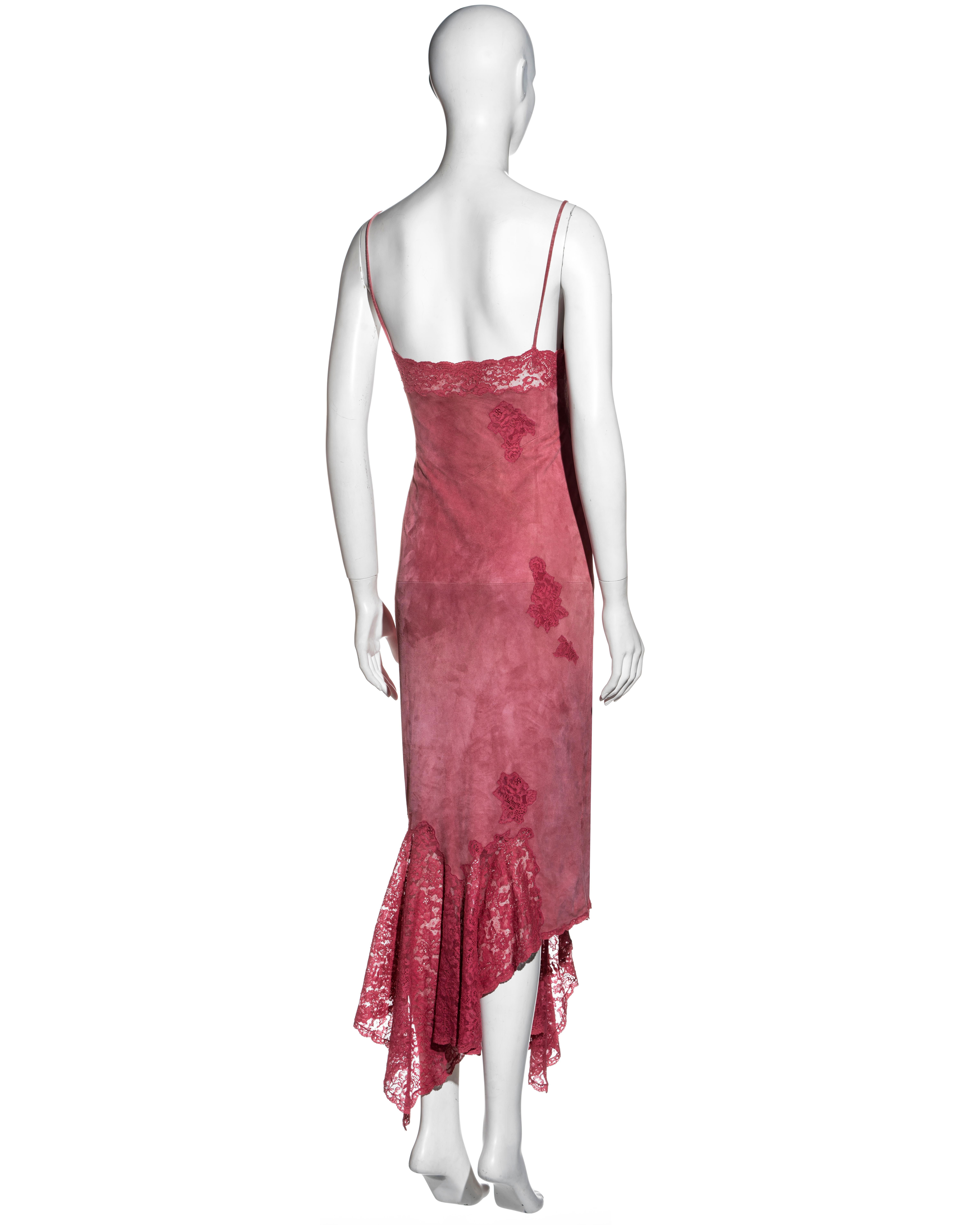 Christian Dior by John Galliano pink suede and lace slip dress, fw 2000 2