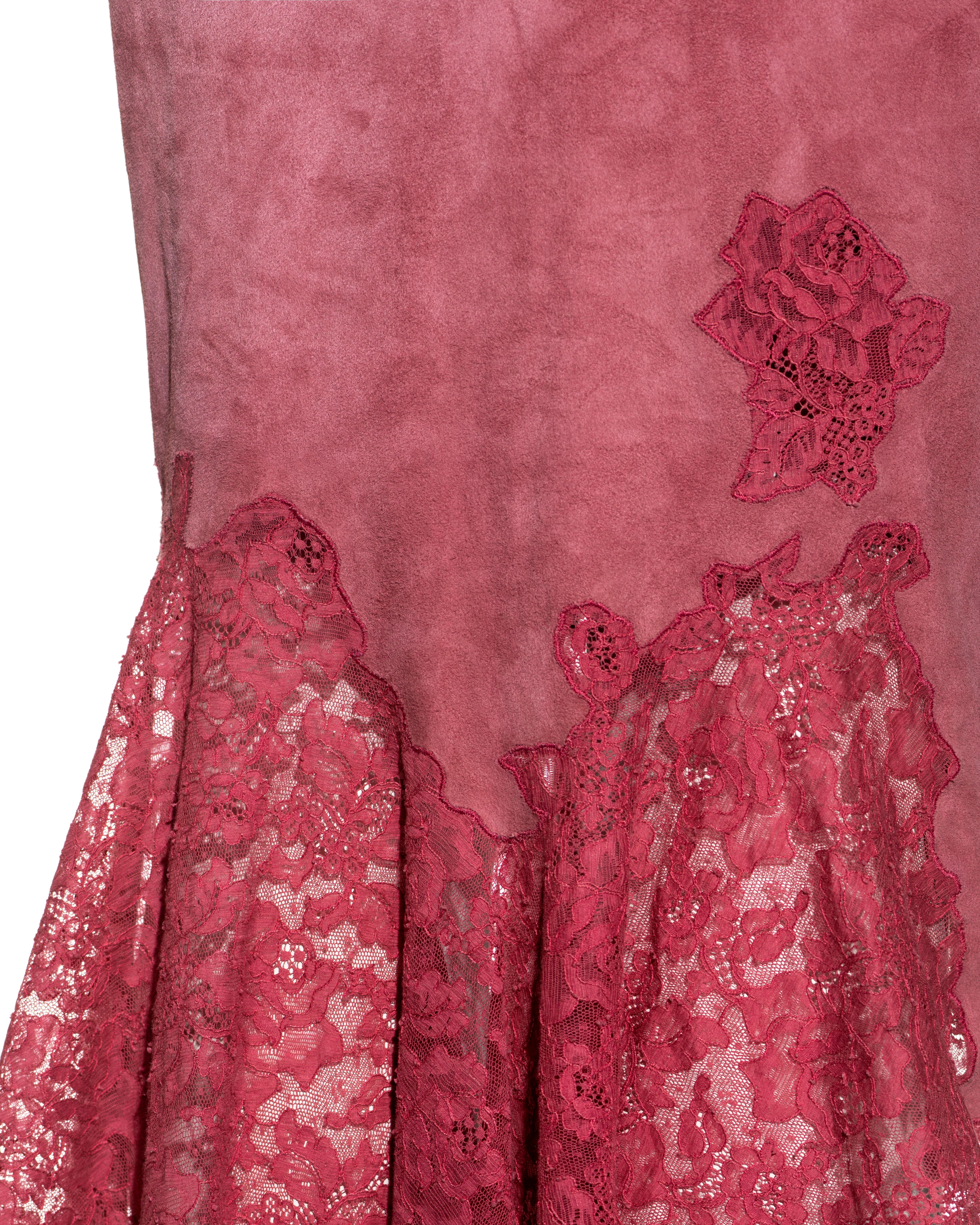 Christian Dior by John Galliano pink suede and lace slip dress, fw 2000 3