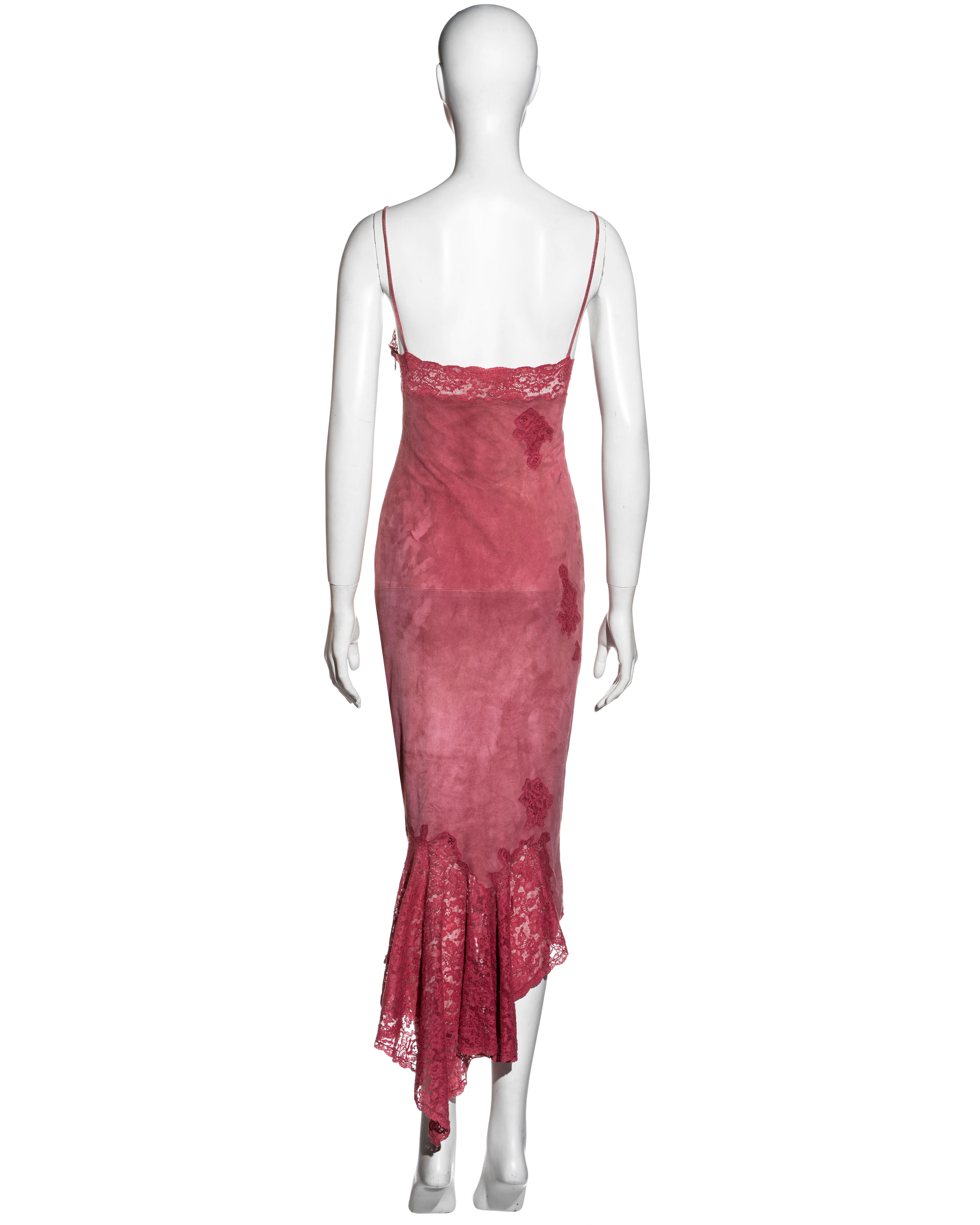 Christian Dior by John Galliano pink suede and lace slip dress, fw 2000 4
