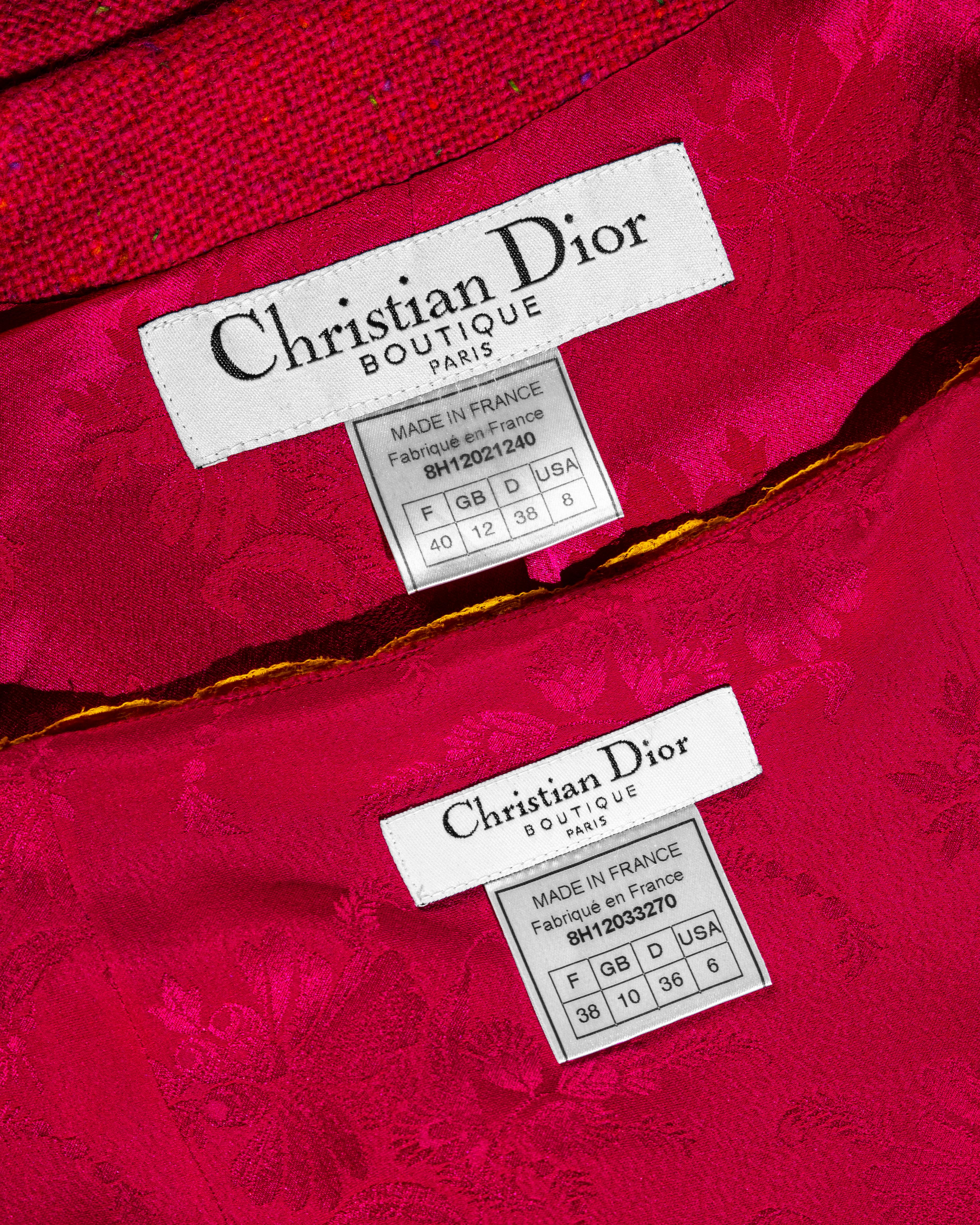 Costume jupe en tweed rose et dentelle jaune Christian Dior by John Galliano, A/H 1998 en vente 6