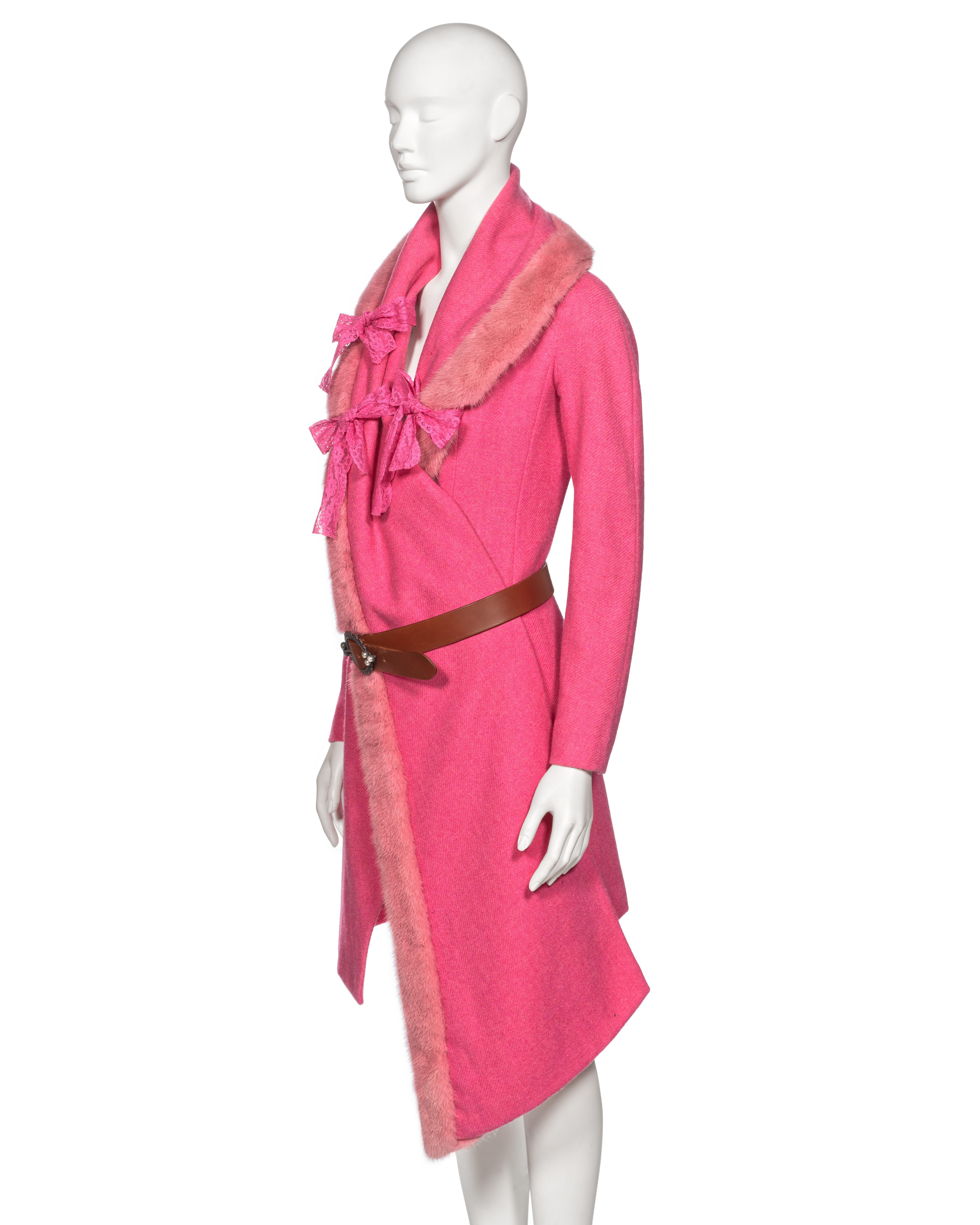 Christian Dior by John Galliano Pink Tweed Coat With Mink Fur Collar, fw 1998 For Sale 6