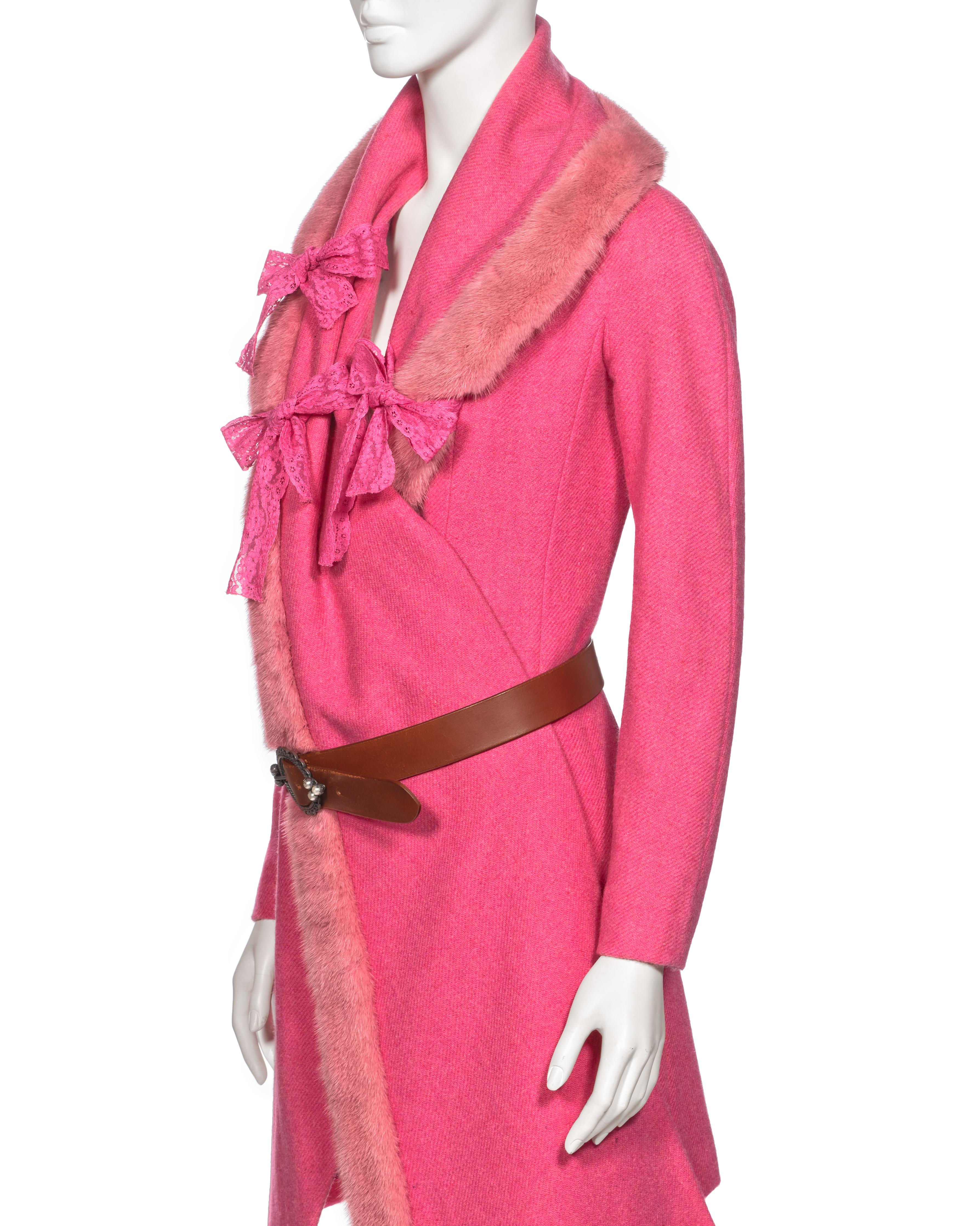 Christian Dior by John Galliano Pink Tweed Coat With Mink Fur Collar, fw 1998 For Sale 7