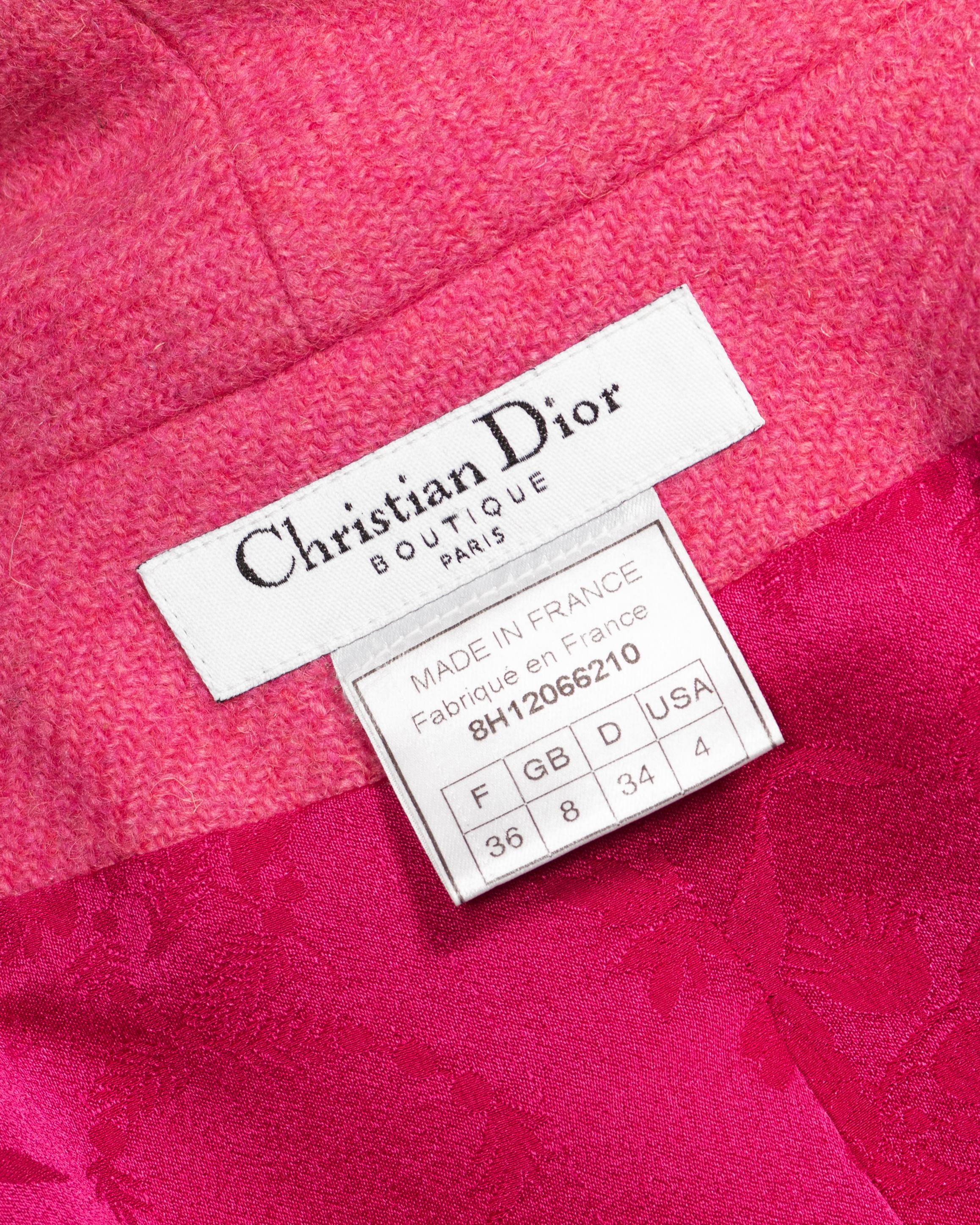 Christian Dior by John Galliano Pink Tweed Coat With Mink Fur Collar, fw 1998 For Sale 10