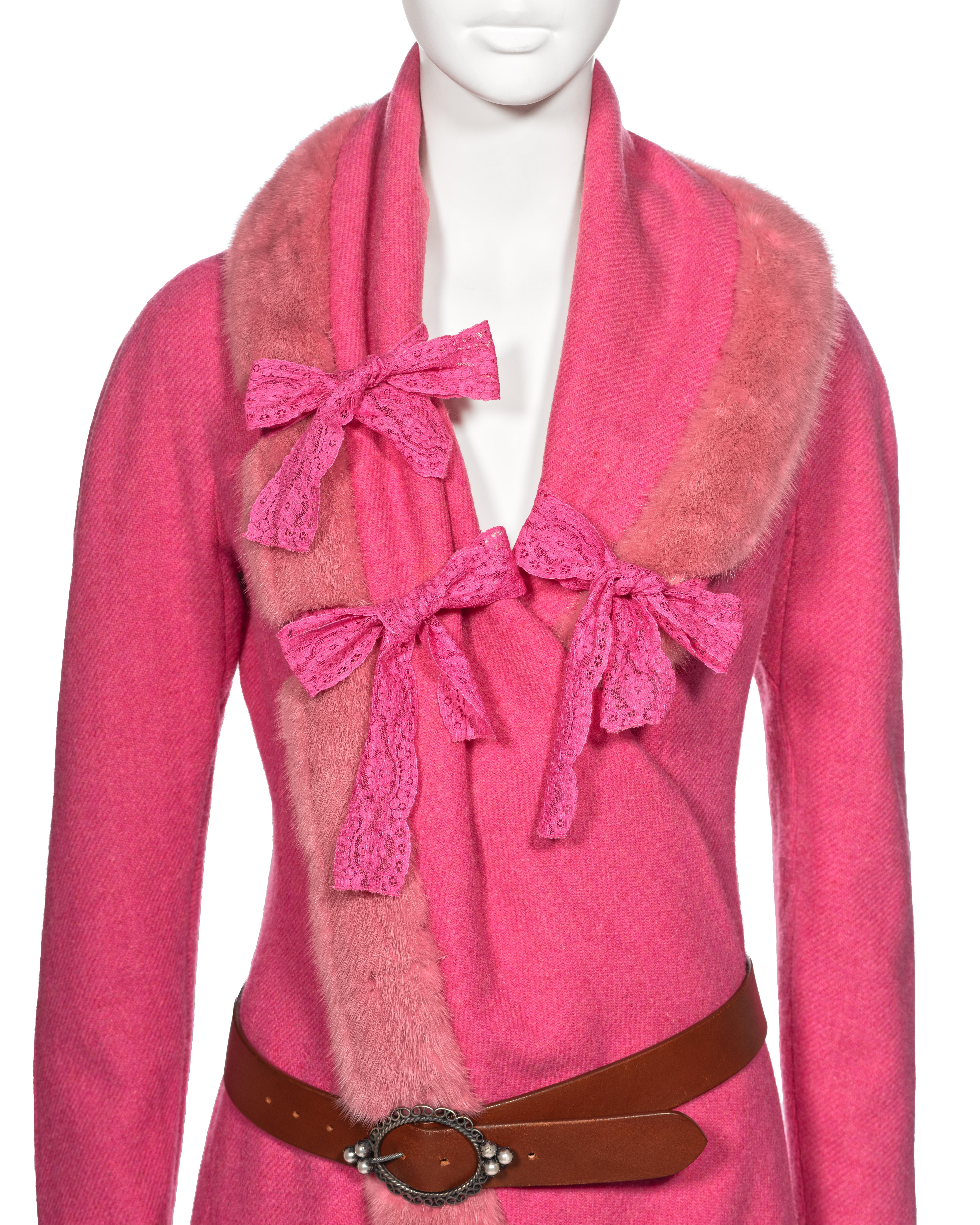 Christian Dior by John Galliano Pink Tweed Coat With Mink Fur Collar, fw 1998 For Sale 1