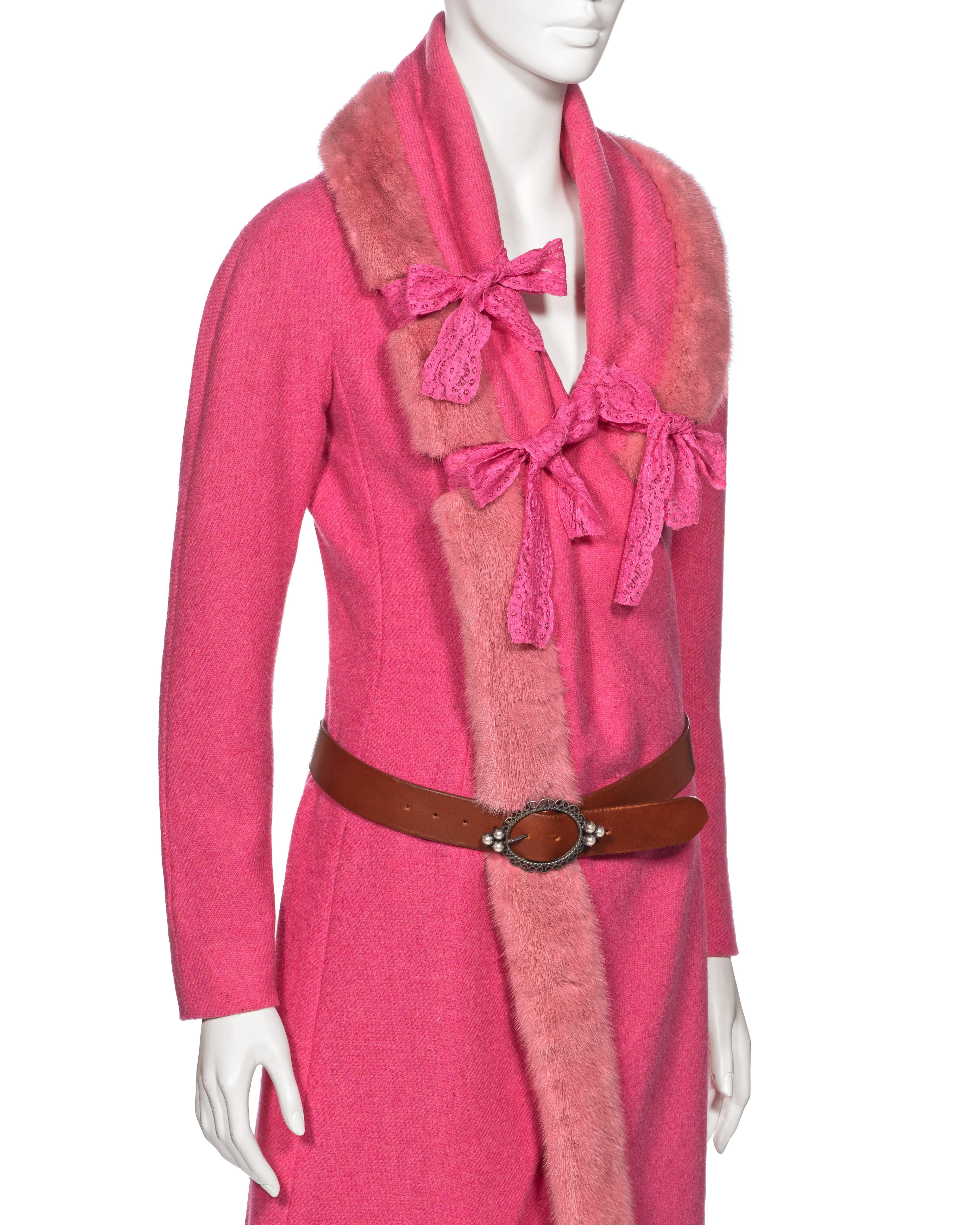 Christian Dior by John Galliano Pink Tweed Coat With Mink Fur Collar, fw 1998 For Sale 3