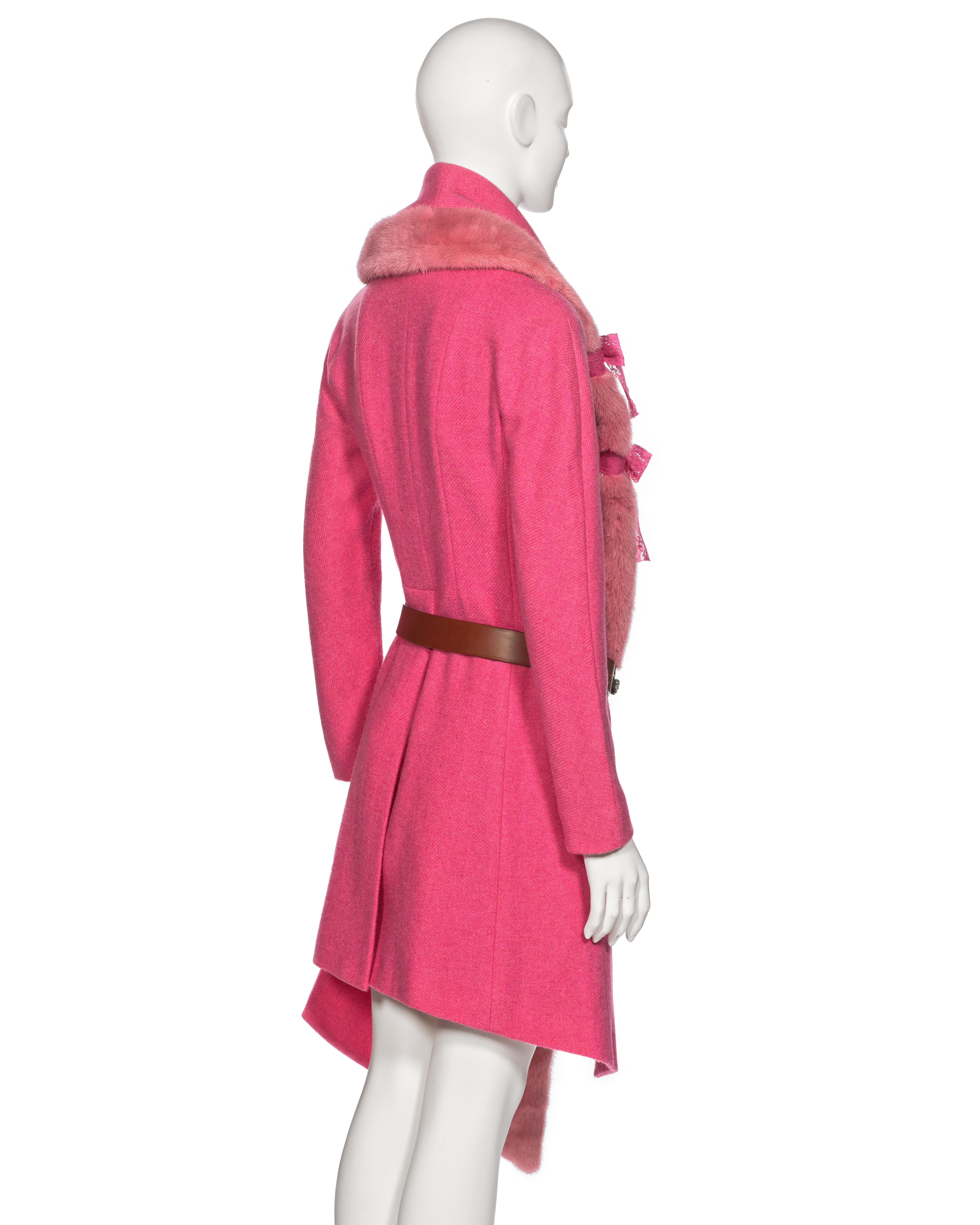 Christian Dior by John Galliano Pink Tweed Coat With Mink Fur Collar, fw 1998 For Sale 4