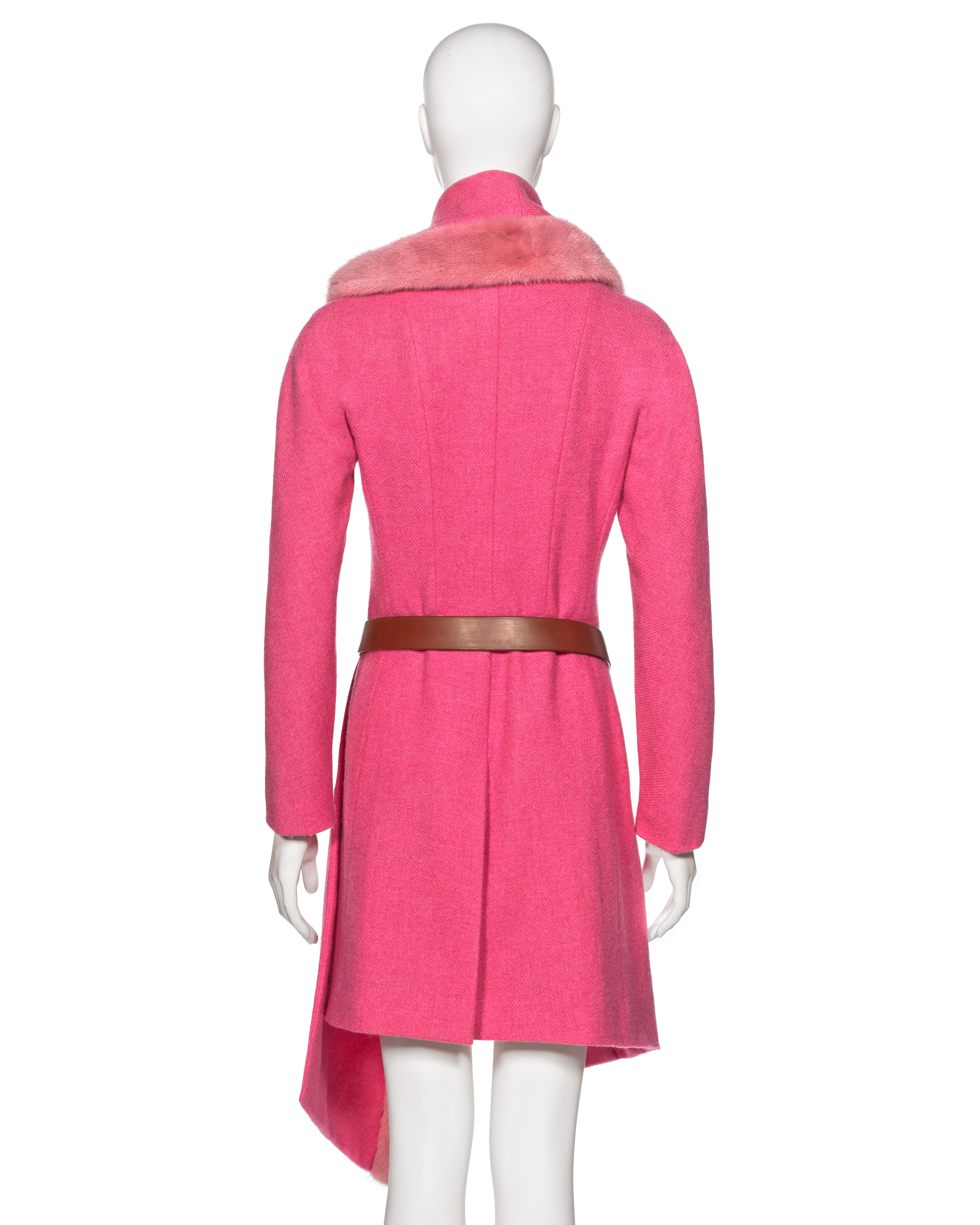 Christian Dior by John Galliano Pink Tweed Coat With Mink Fur Collar, fw 1998 For Sale 5