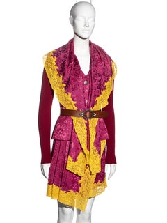 Christian Dior by John Galliano pink wool and yellow lace skirt suit, fw 1998