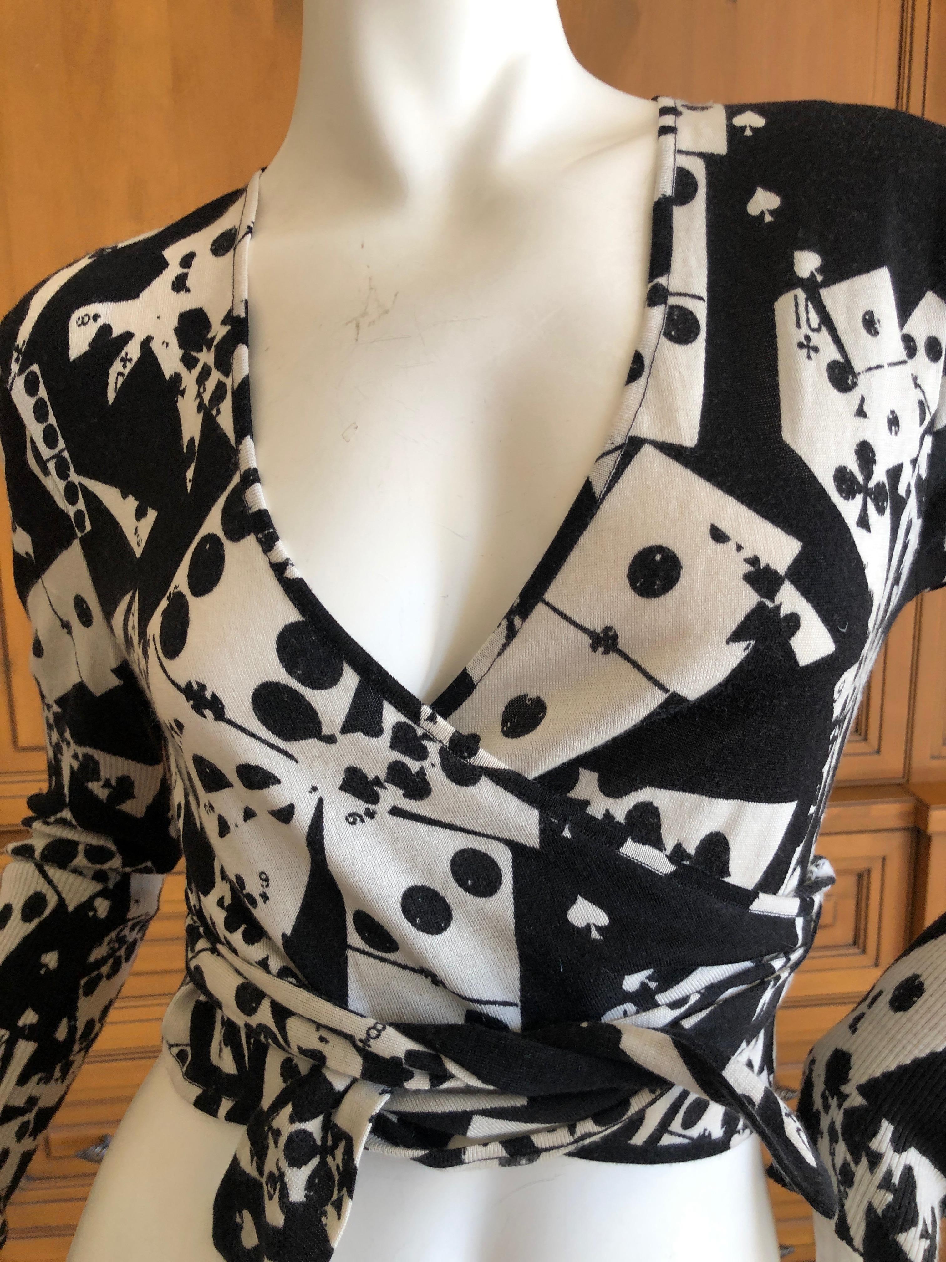 Black Christian Dior by John Galliano Playing Card and Domino Cropped Wrap Sweater For Sale