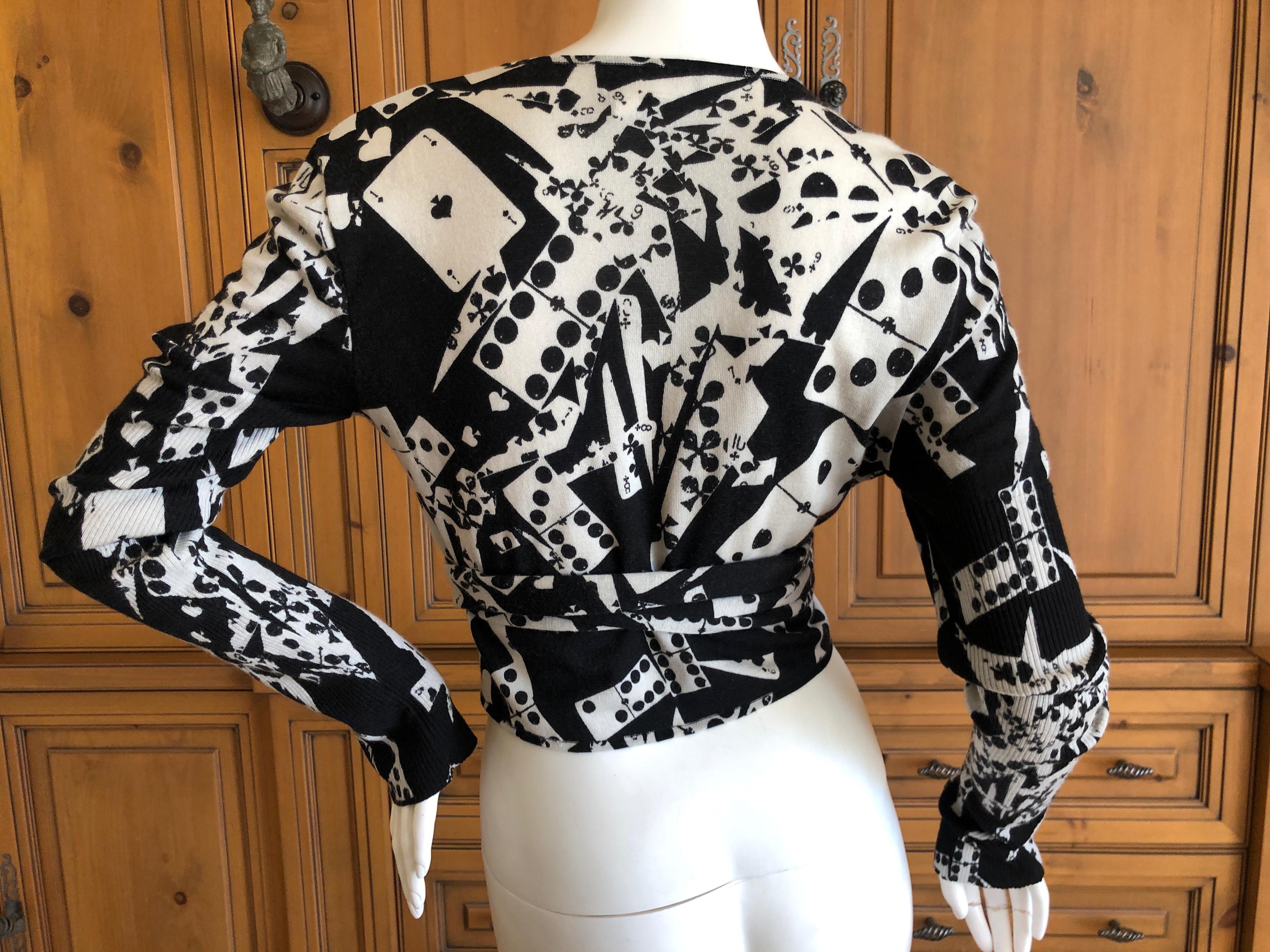 Christian Dior by John Galliano Playing Card and Domino Cropped Wrap Sweater In Excellent Condition For Sale In Cloverdale, CA