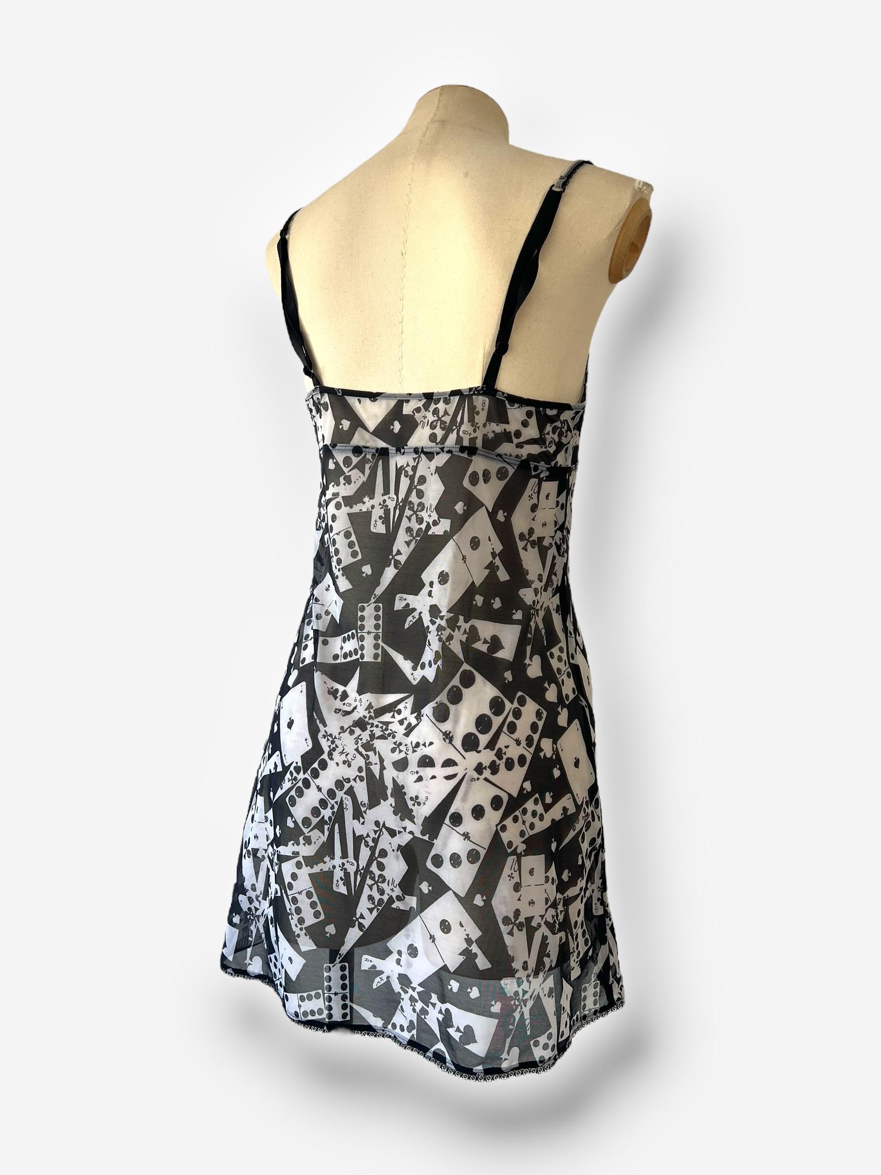 Black Christian Dior by John Galliano Playing Card & Domino Slip Dress For Sale