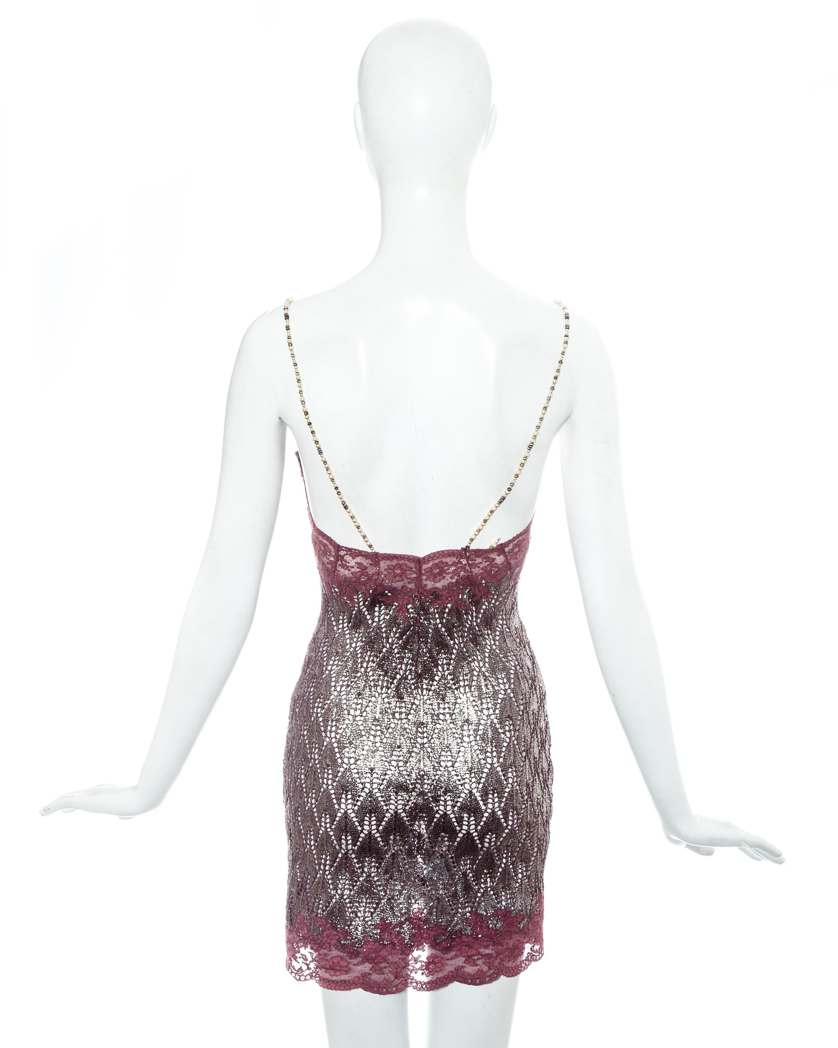 Christian Dior by John Galliano plum crochet knit and lace slip dress, ss 1998 In Good Condition In London, GB