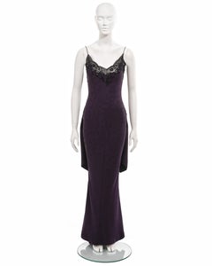 Christian Dior by John Galliano plum floral satin damask evening dress, ss 1998