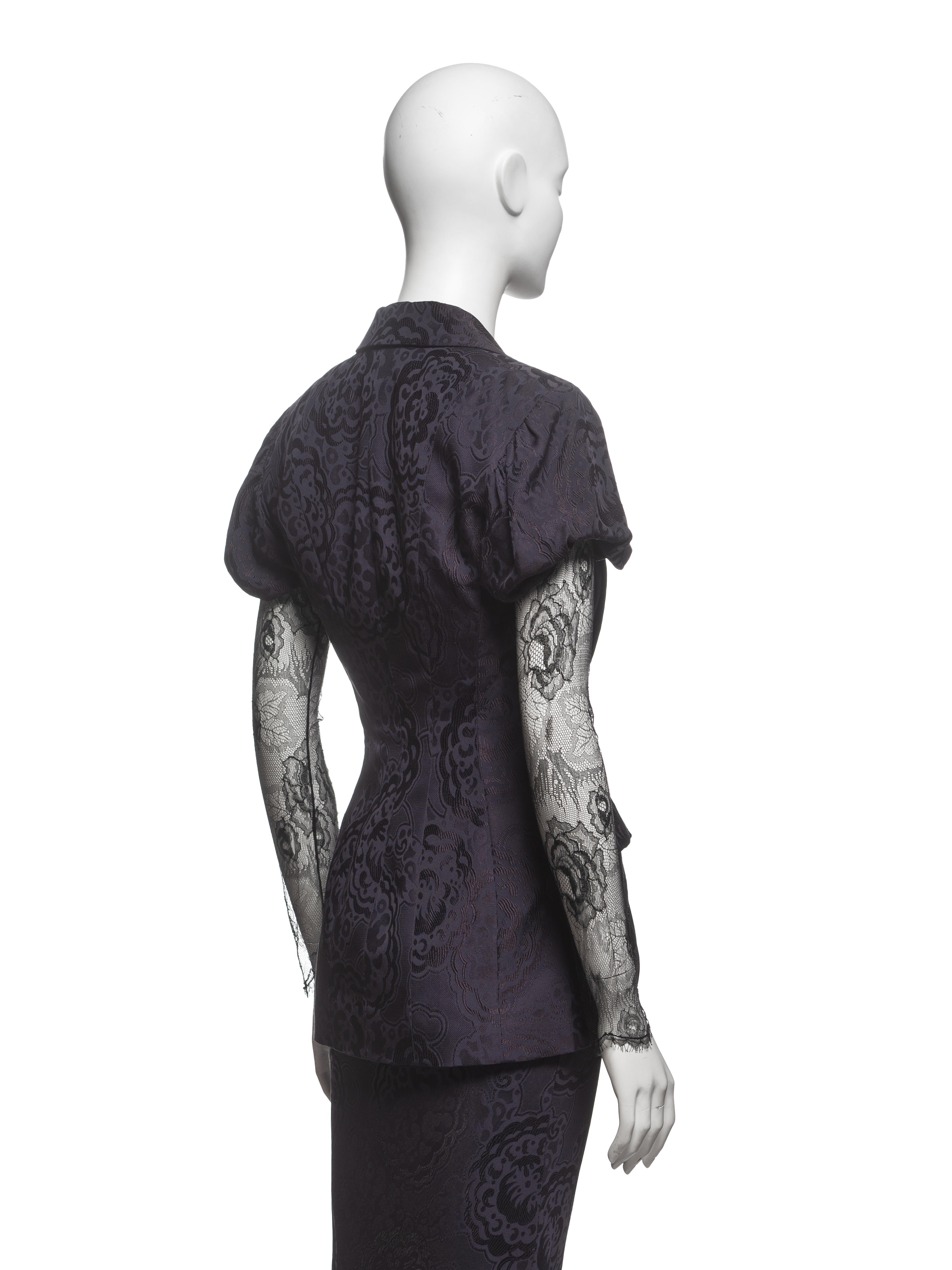 Christian Dior by John Galliano Traje con Falda de Jacquard de Seda Ciruela y Encaje, SS 1999 en venta 5