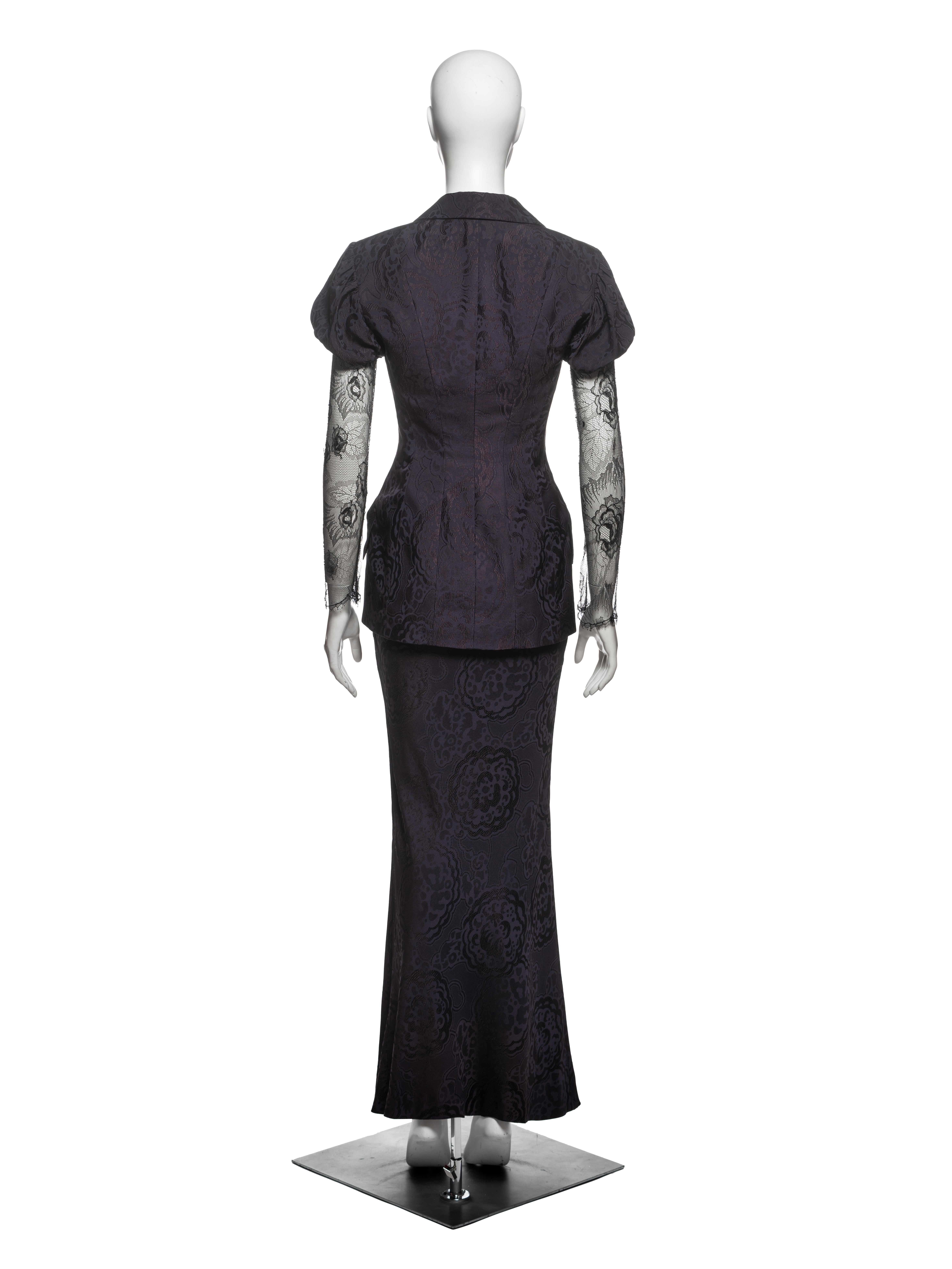 Christian Dior by John Galliano Traje con Falda de Jacquard de Seda Ciruela y Encaje, SS 1999 en venta 6