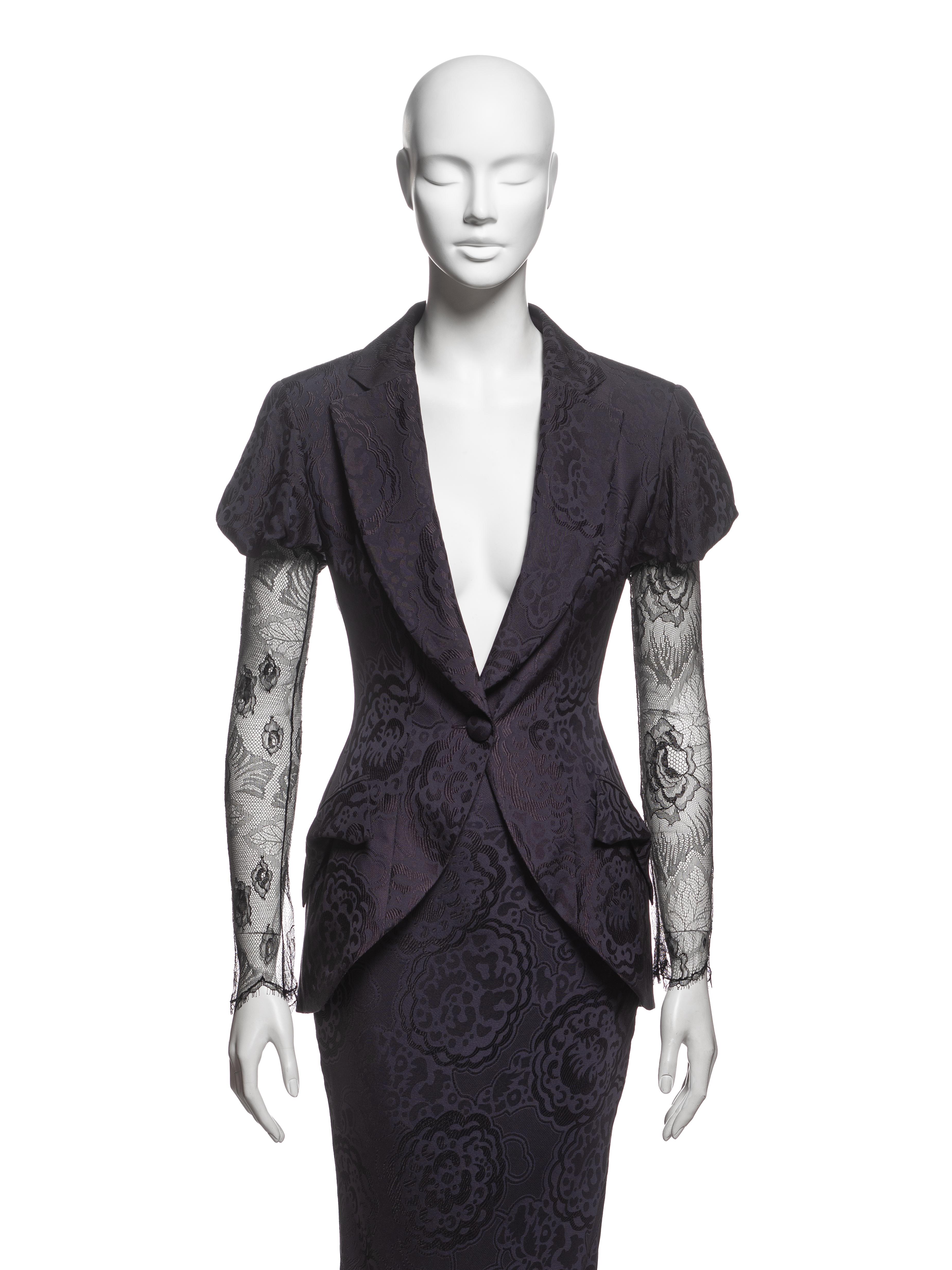 Christian Dior by John Galliano Traje con Falda de Jacquard de Seda Ciruela y Encaje, SS 1999 Negro en venta