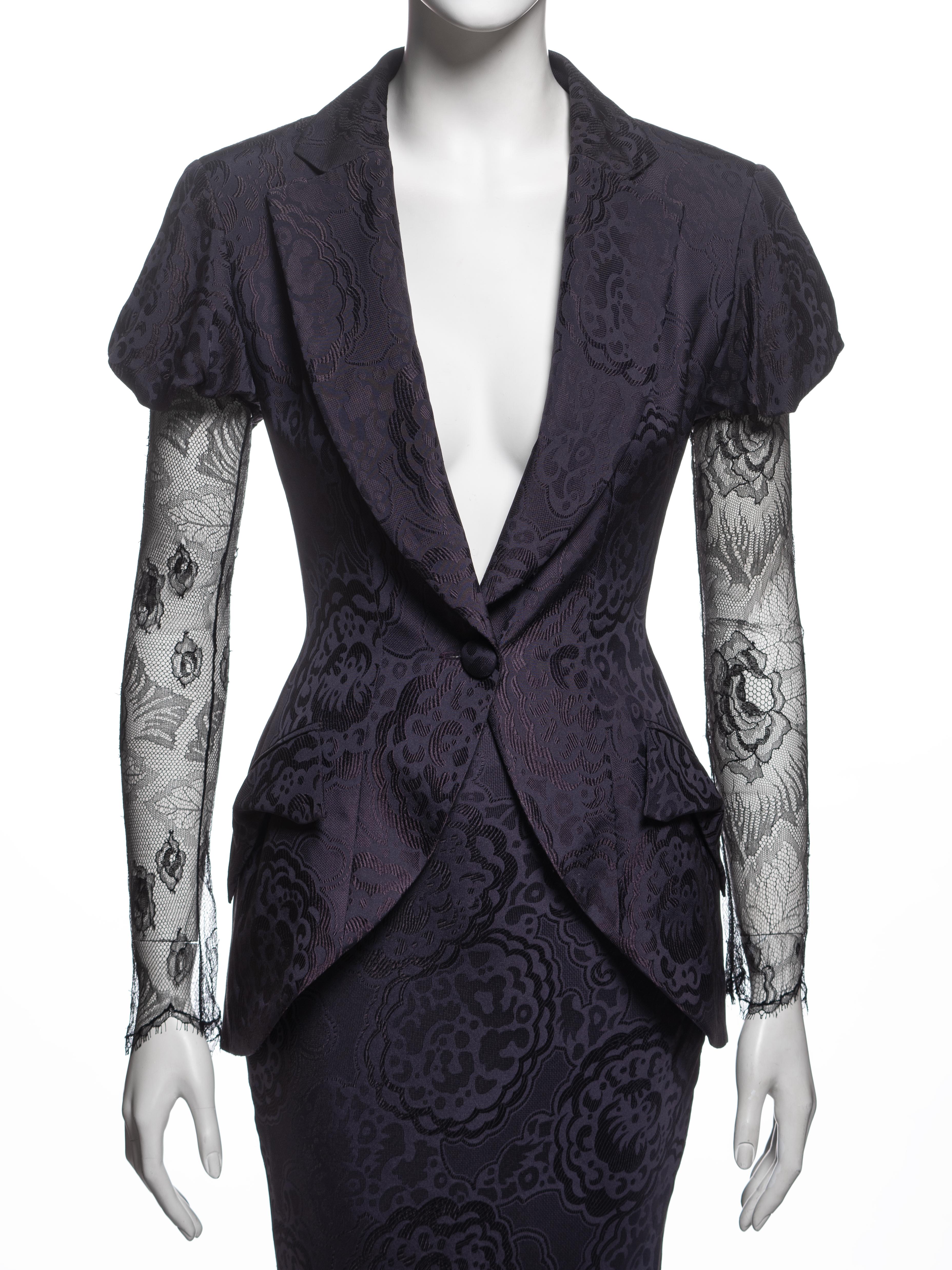 Christian Dior by John Galliano Traje con Falda de Jacquard de Seda Ciruela y Encaje, SS 1999 en Excelente estado para la venta en London, GB