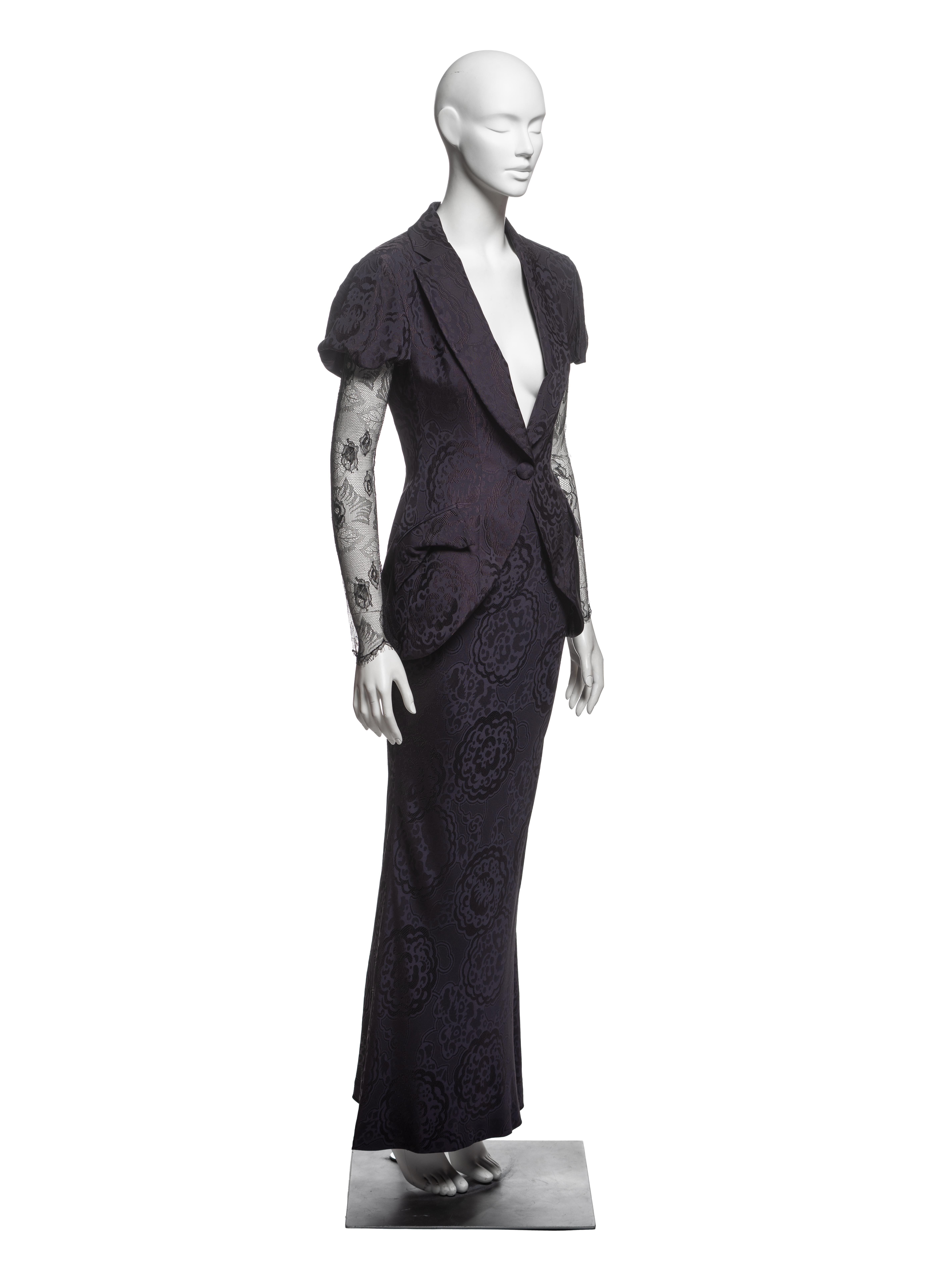 Christian Dior by John Galliano Traje con Falda de Jacquard de Seda Ciruela y Encaje, SS 1999 en venta 2