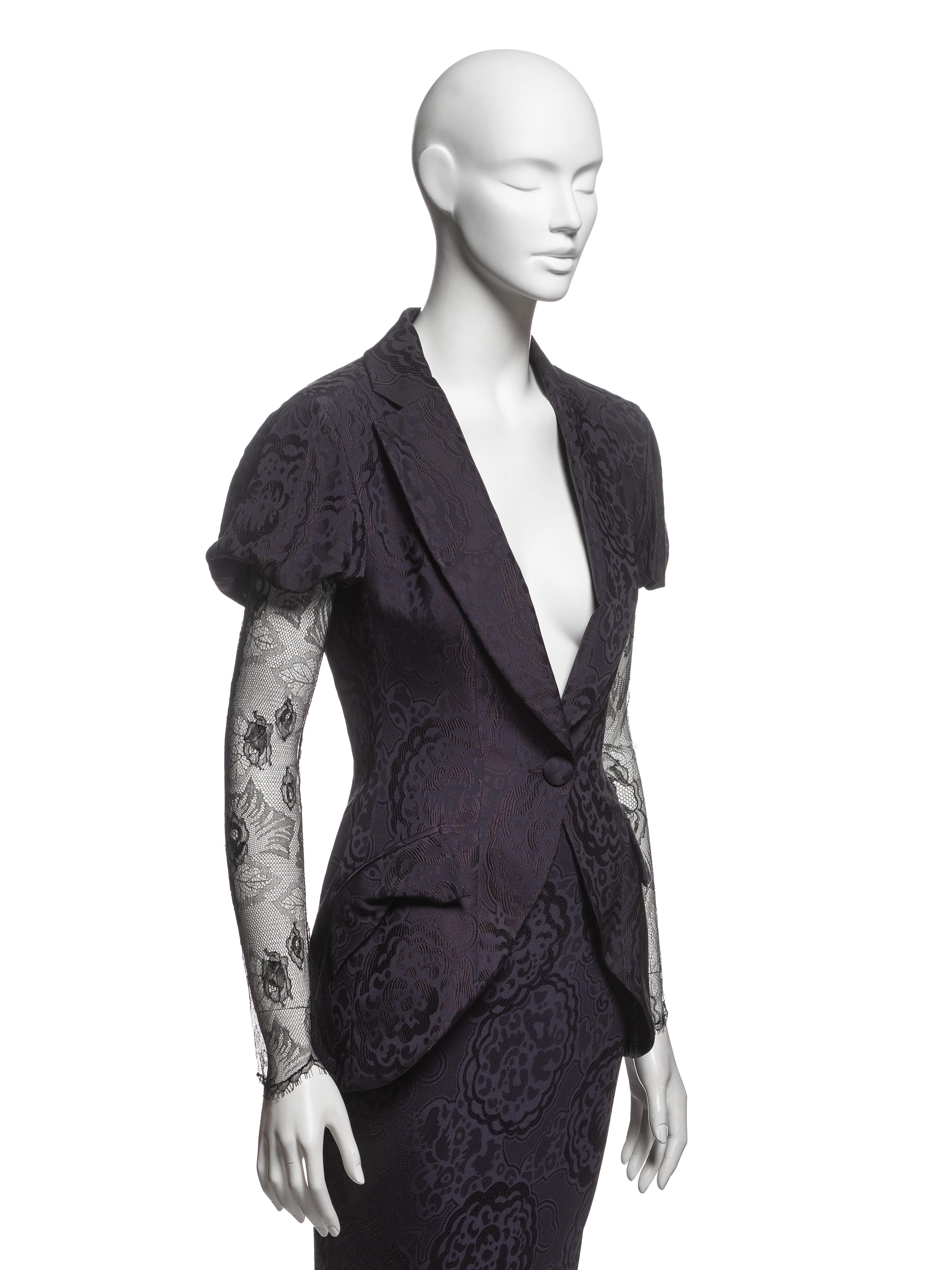 Christian Dior by John Galliano Traje con Falda de Jacquard de Seda Ciruela y Encaje, SS 1999 en venta 3