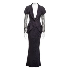 Christian Dior by John Galliano Plum Silk Jacquard and Lace Skirt Suit, SS 1999