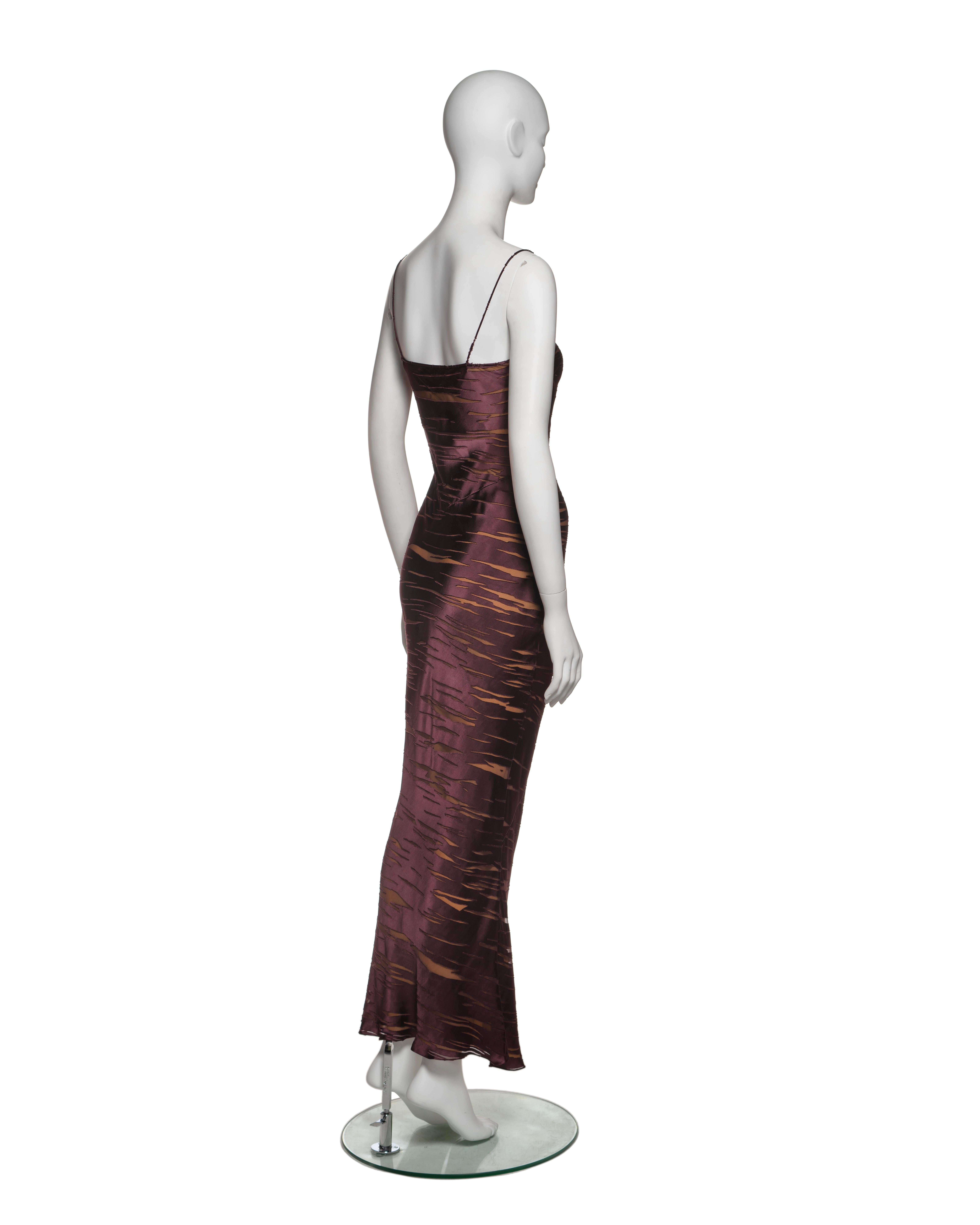 Christian Dior by John Galliano Plum Viscose Silk Devoré Evening Dress, FW 2000 6