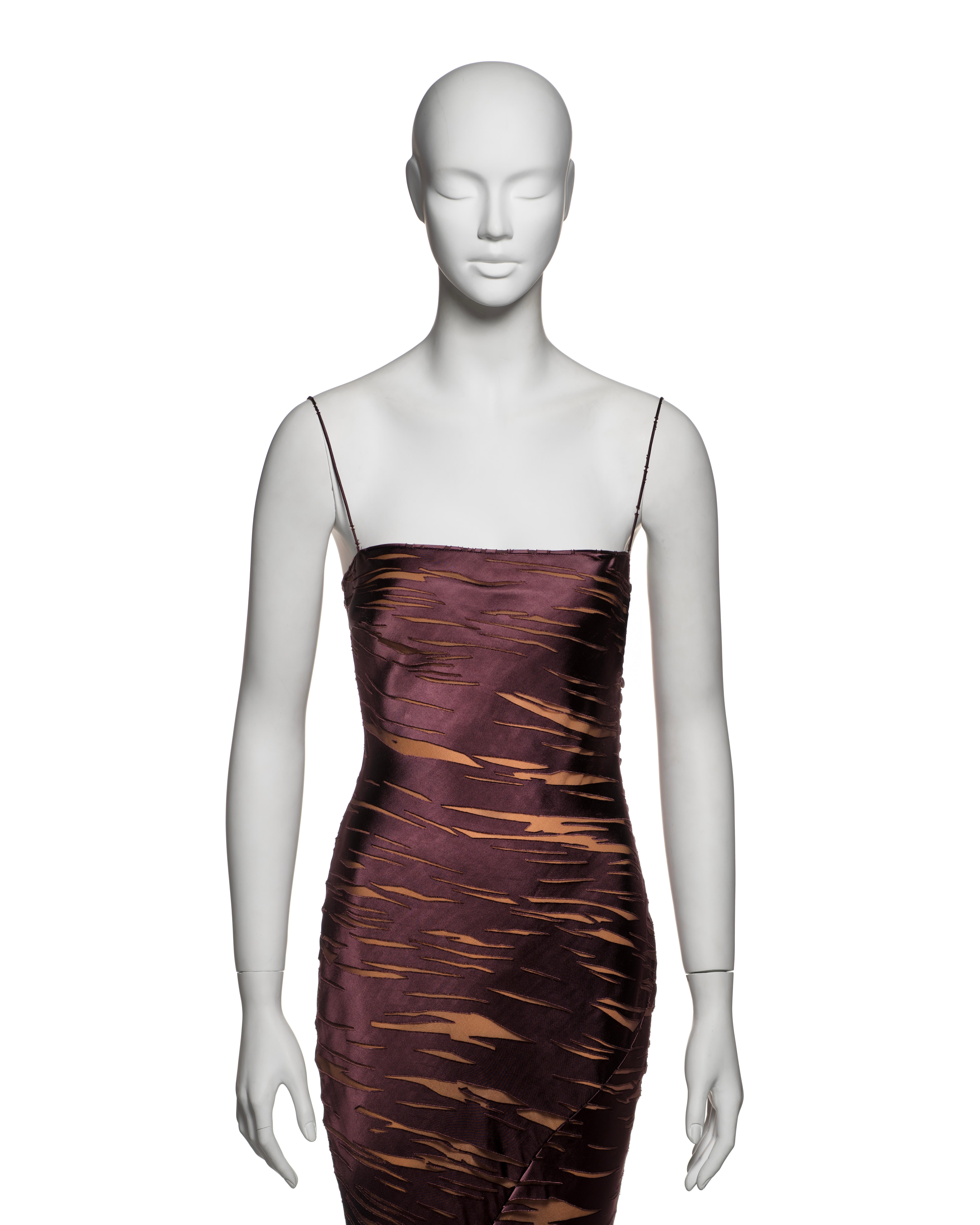 Black Christian Dior by John Galliano Plum Viscose Silk Devoré Evening Dress, FW 2000