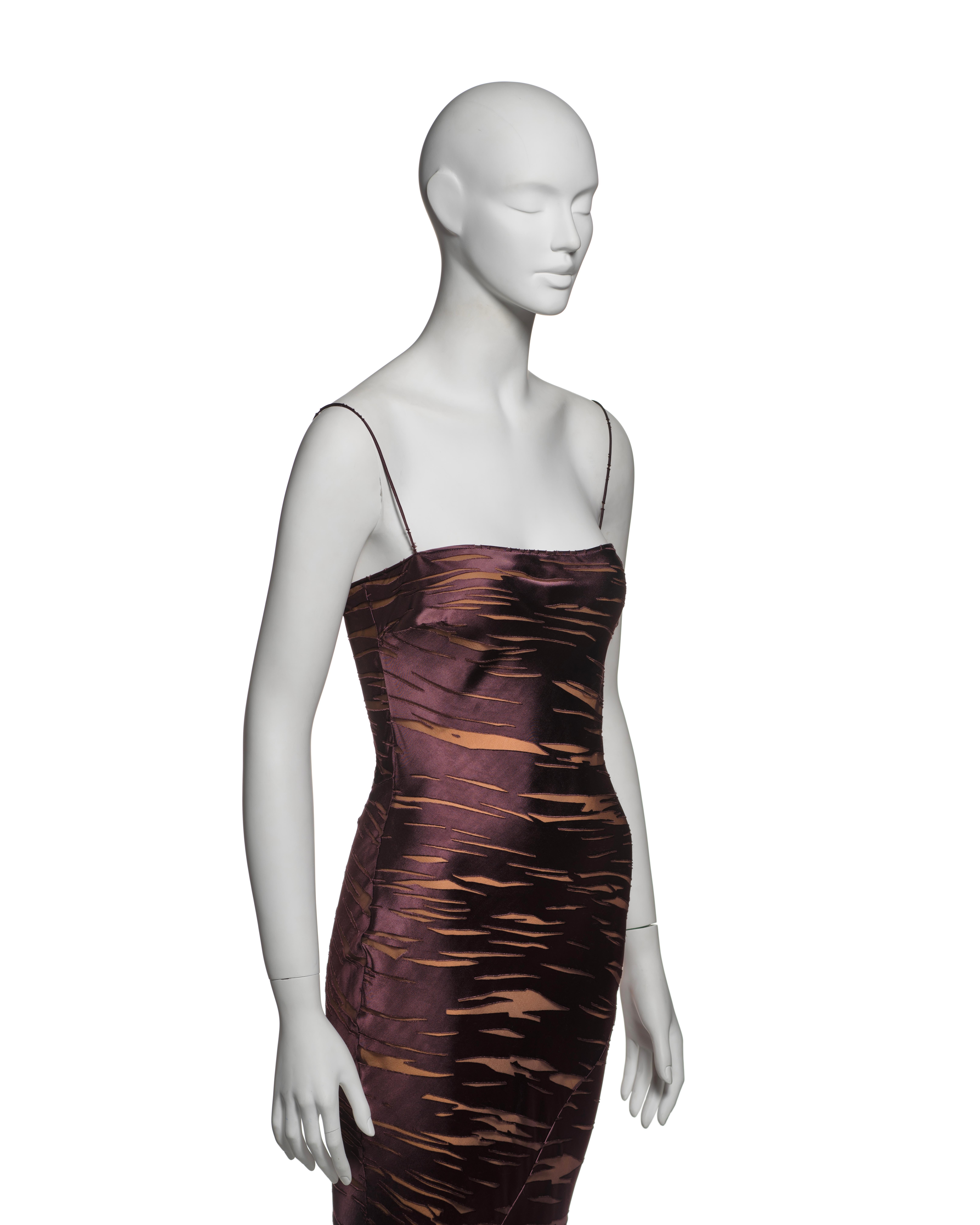 Women's Christian Dior by John Galliano Plum Viscose Silk Devoré Evening Dress, FW 2000
