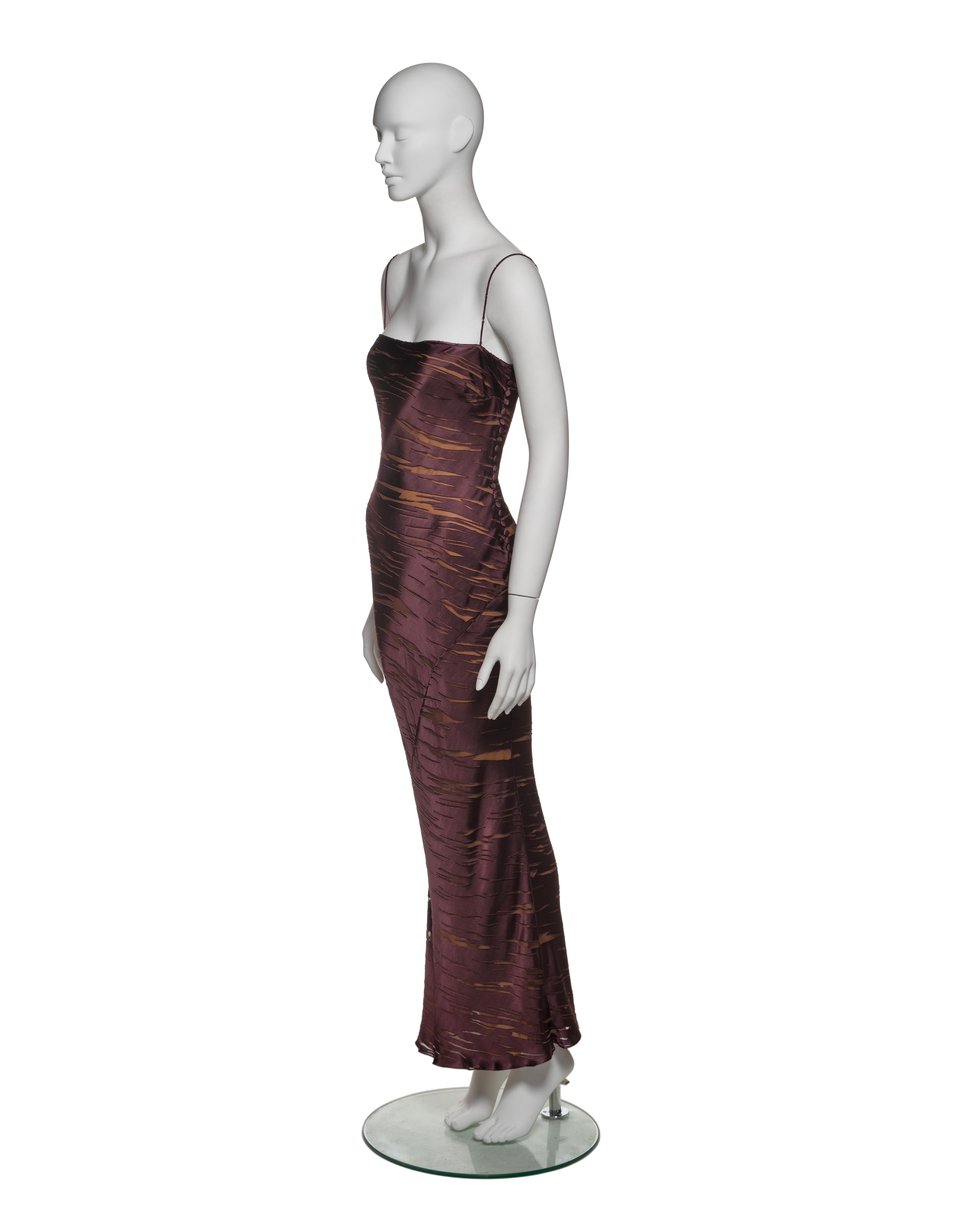 Christian Dior by John Galliano Plum Viscose Silk Devoré Evening Dress, FW 2000 1