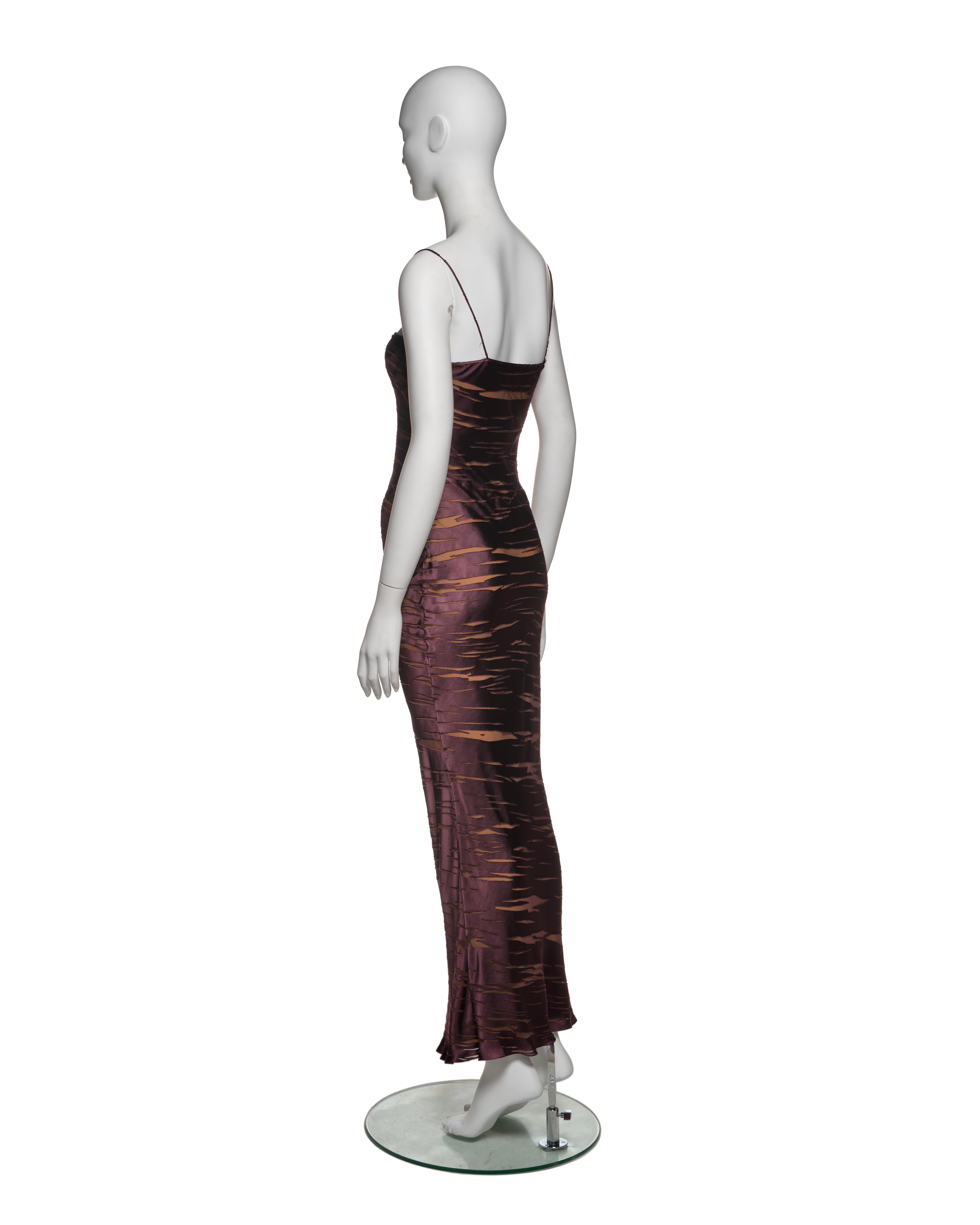 Christian Dior by John Galliano Plum Viscose Silk Devoré Evening Dress, FW 2000 3