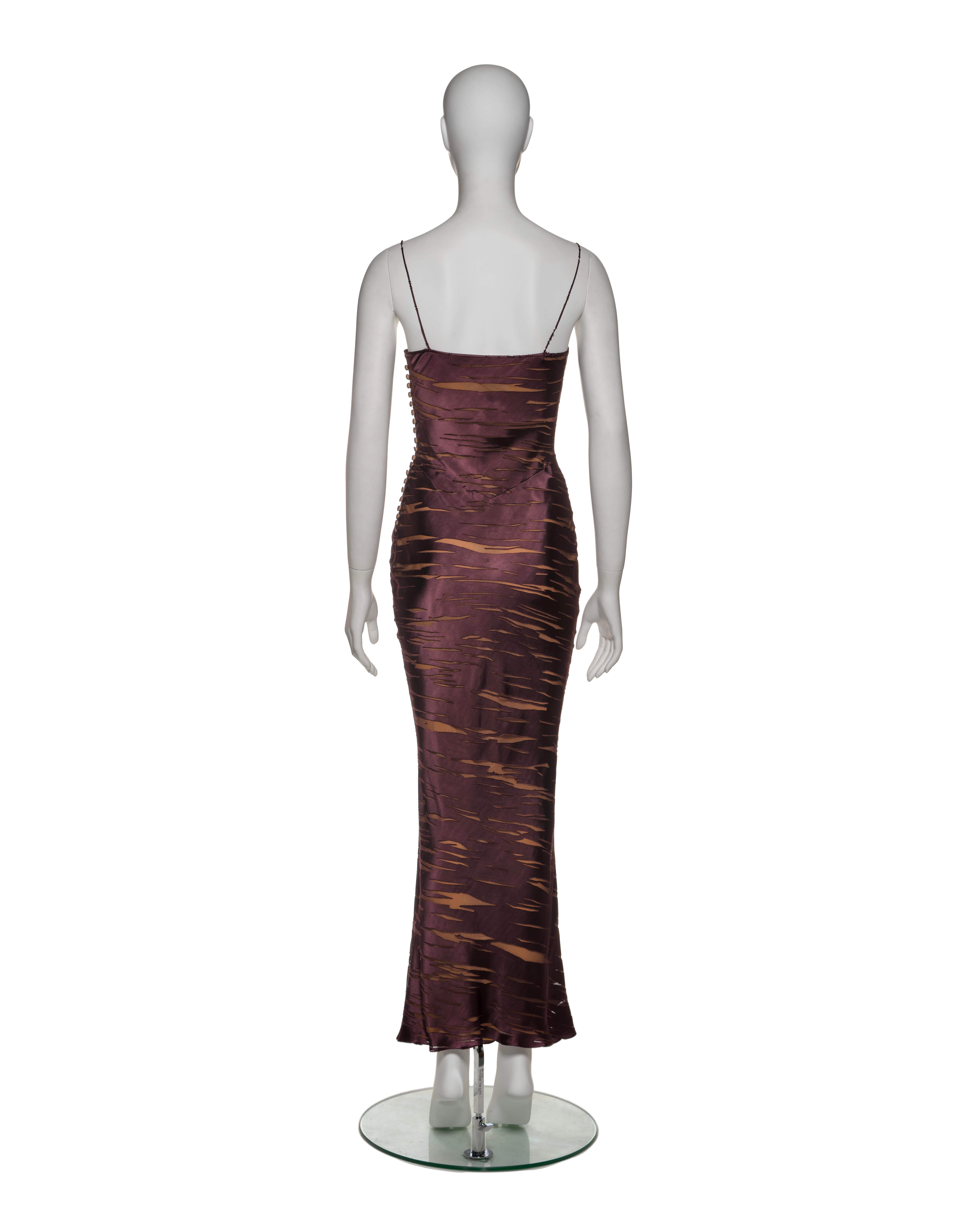 Christian Dior by John Galliano Plum Viscose Silk Devoré Evening Dress, FW 2000 4